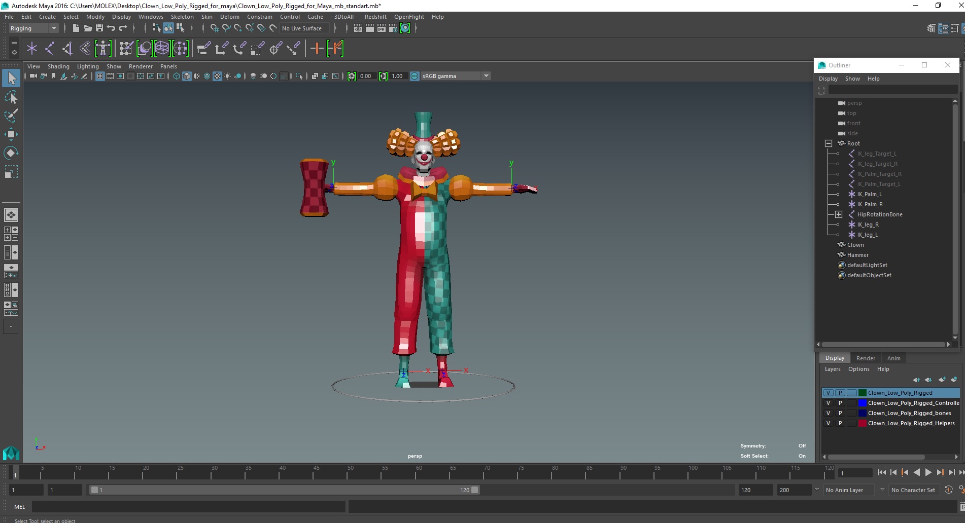3D model Clown Low Poly Rigged for Maya