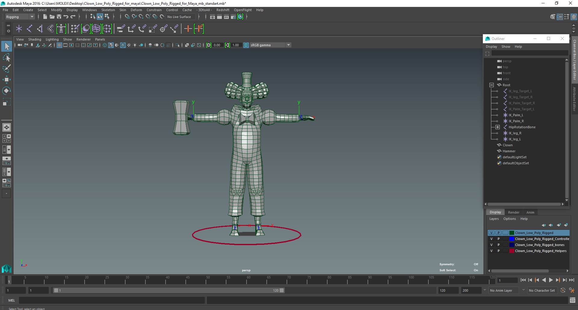3D model Clown Low Poly Rigged for Maya