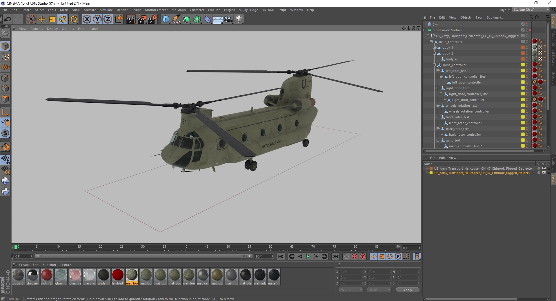 3D US Army Transport Helicopter CH 47 Chinook Rigged for Cinema 4D model