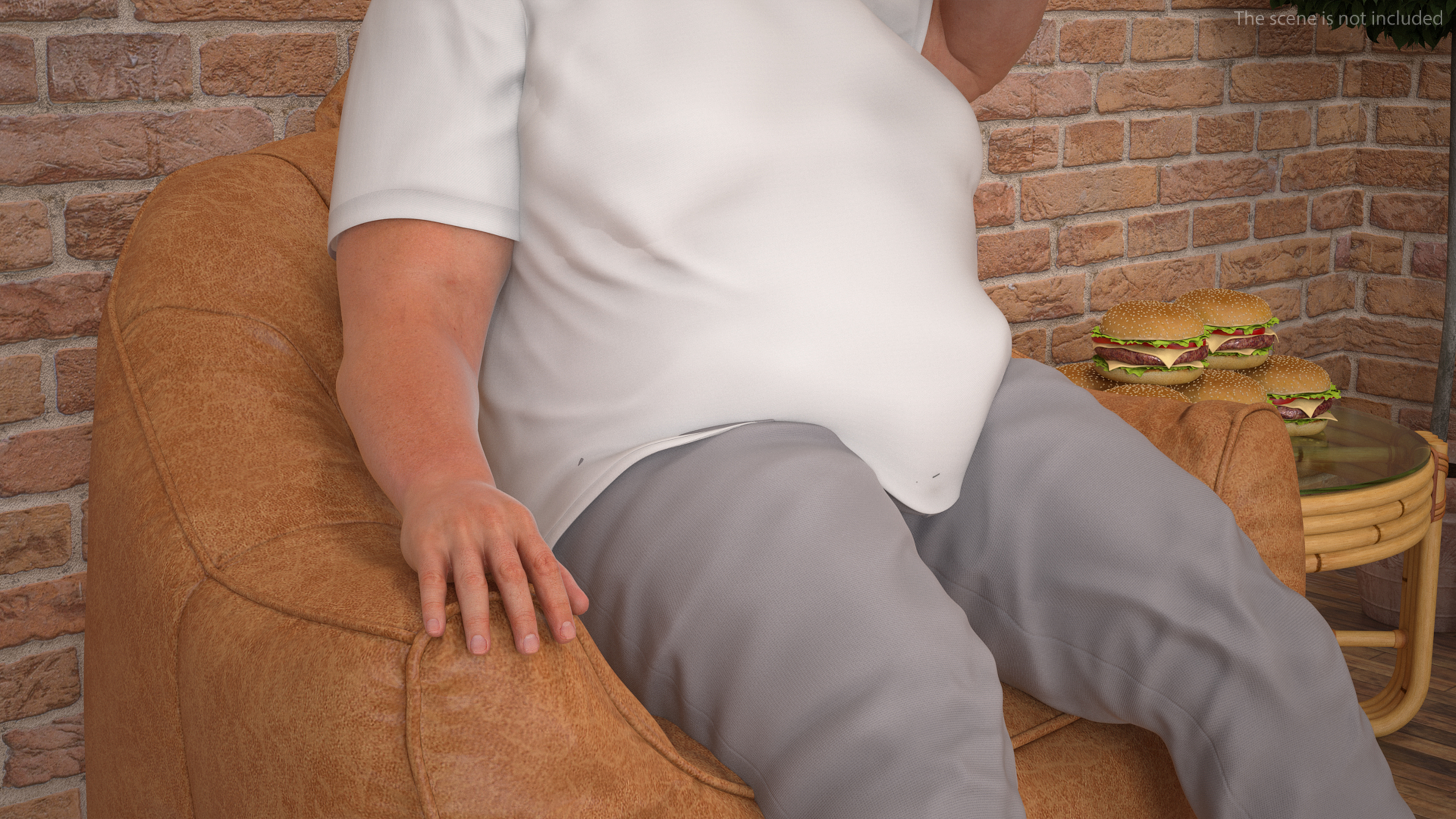 3D Fat Guy in a Chair Eating a Burger Fur model