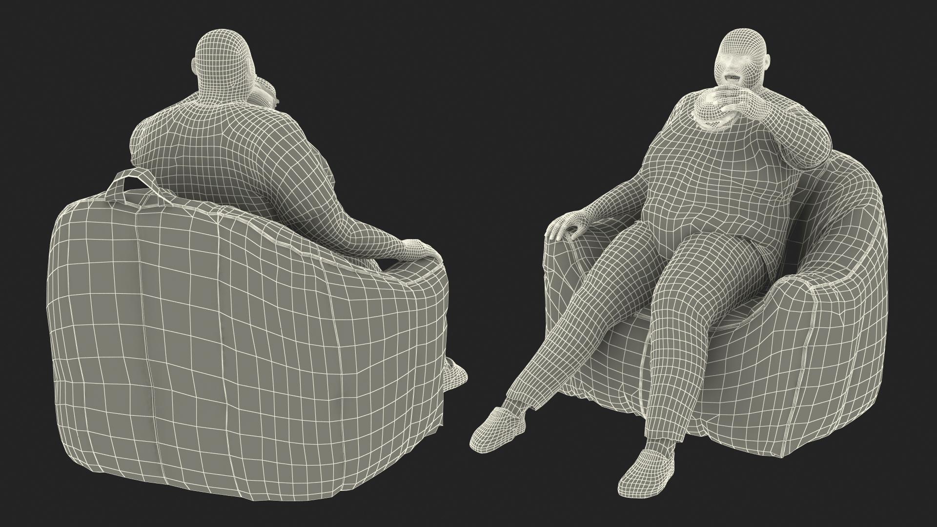 3D Fat Guy in a Chair Eating a Burger Fur model