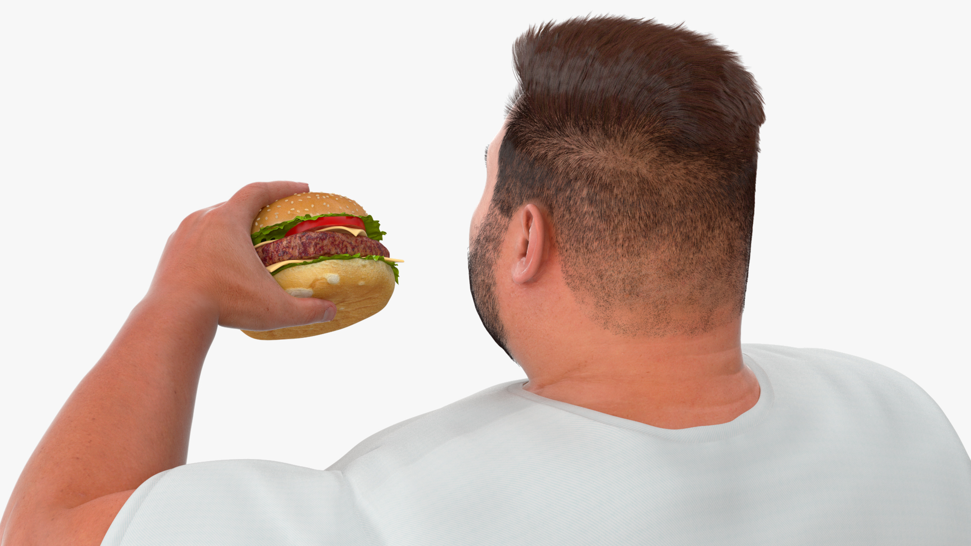 3D Fat Guy in a Chair Eating a Burger Fur model