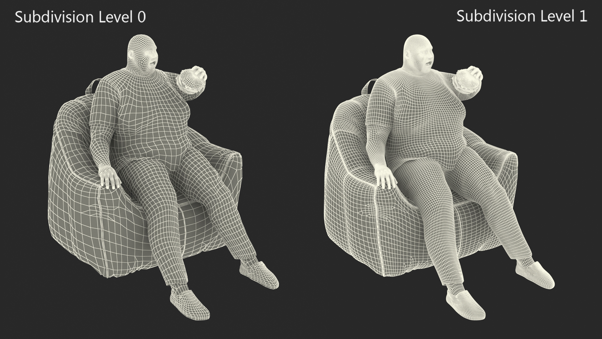 3D Fat Guy in a Chair Eating a Burger Fur model
