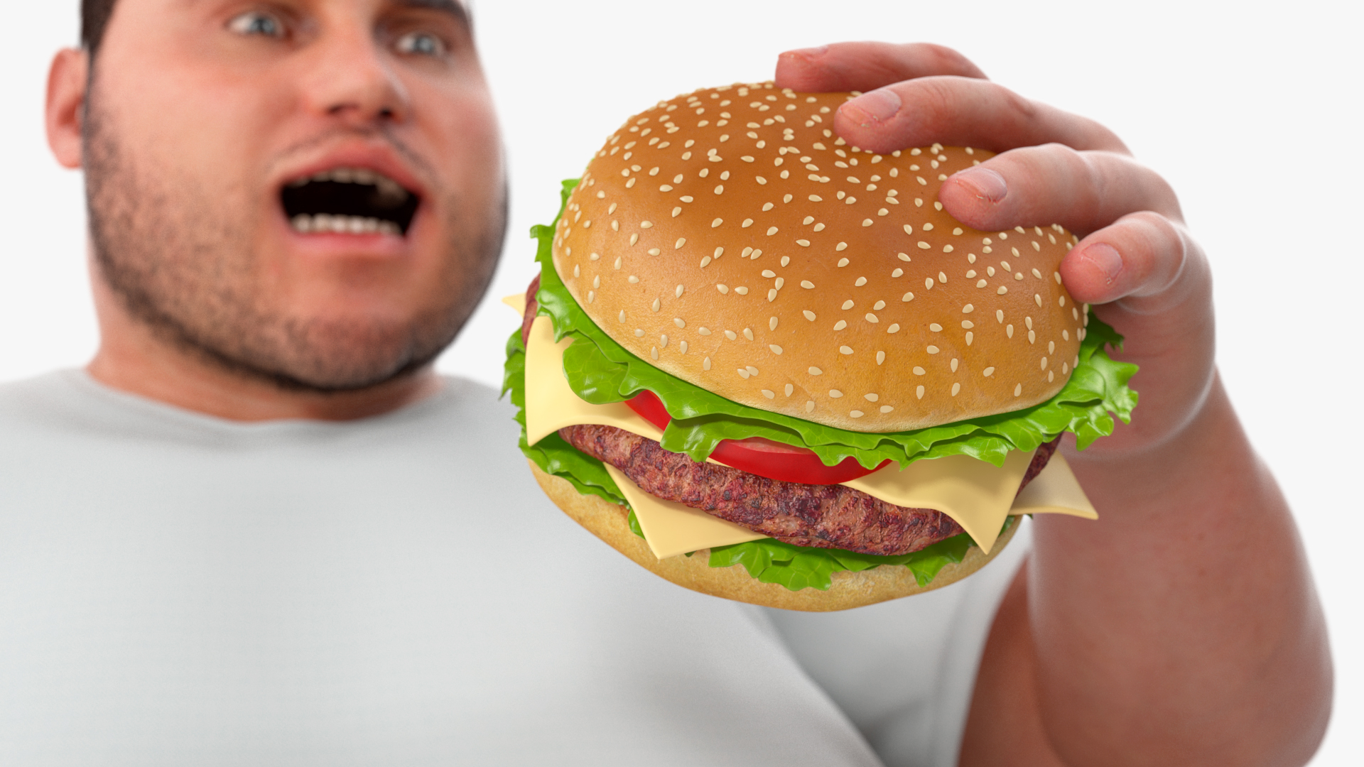 3D Fat Guy in a Chair Eating a Burger Fur model