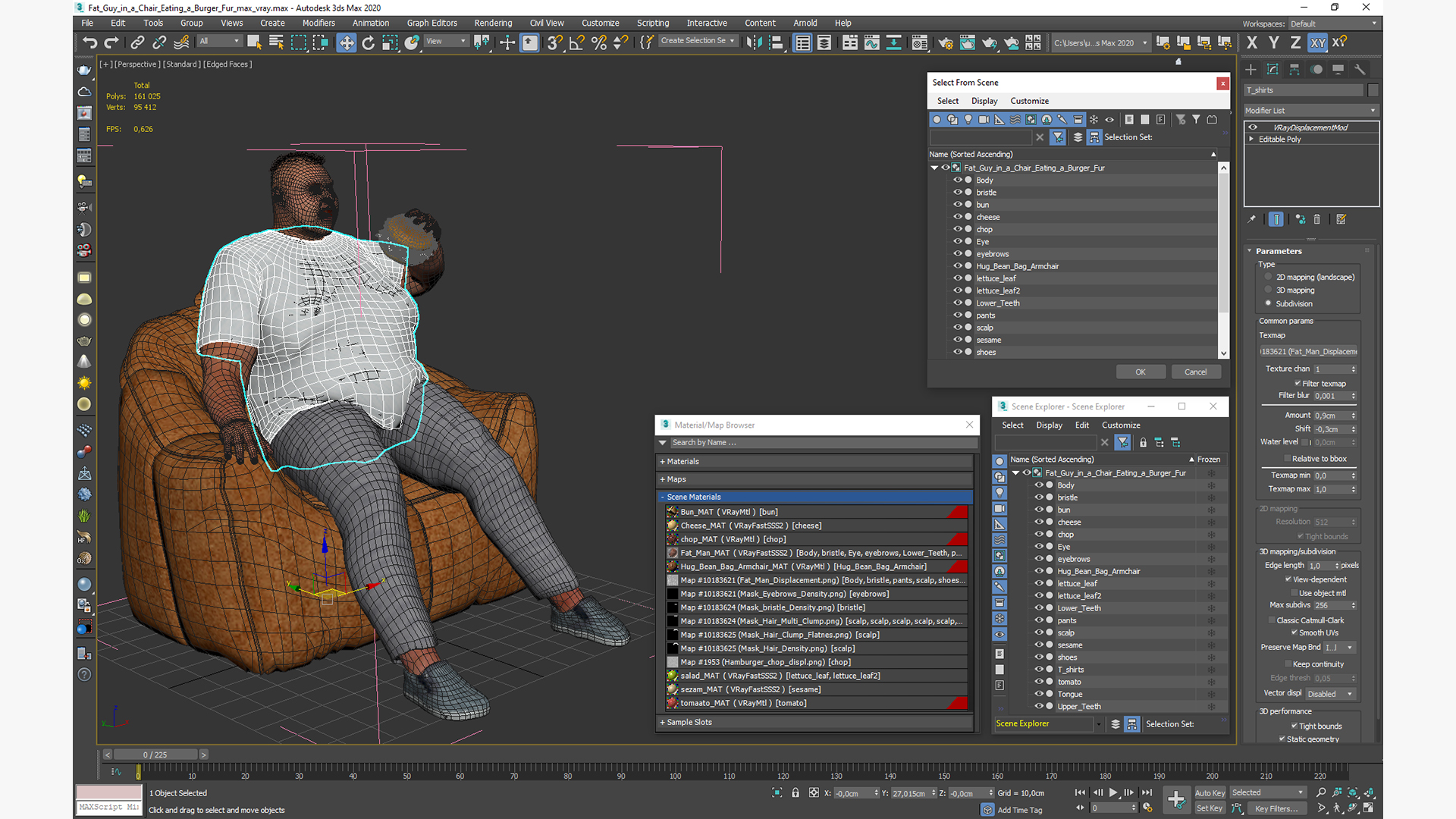 3D Fat Guy in a Chair Eating a Burger Fur model
