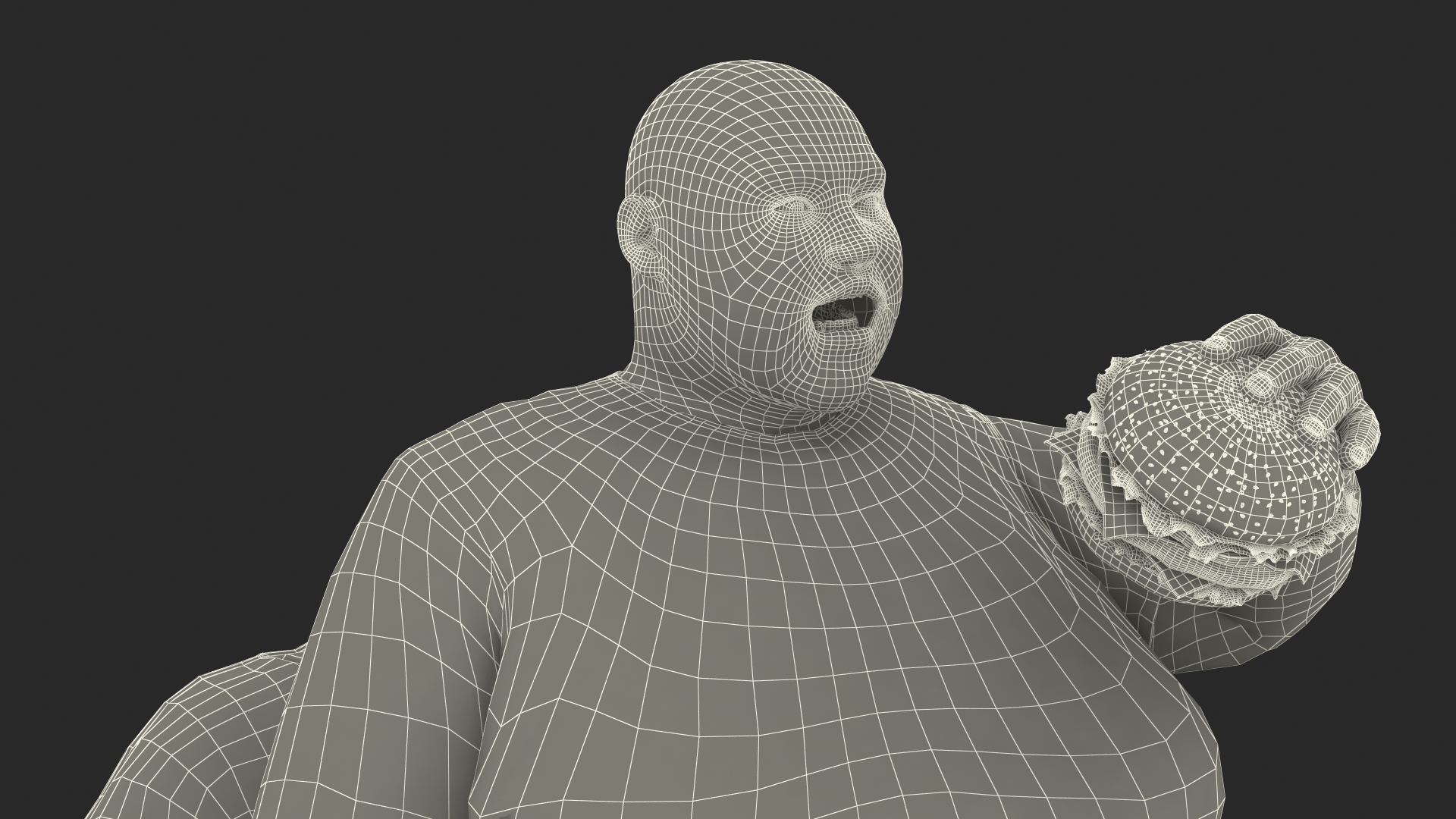 3D Fat Guy in a Chair Eating a Burger Fur model
