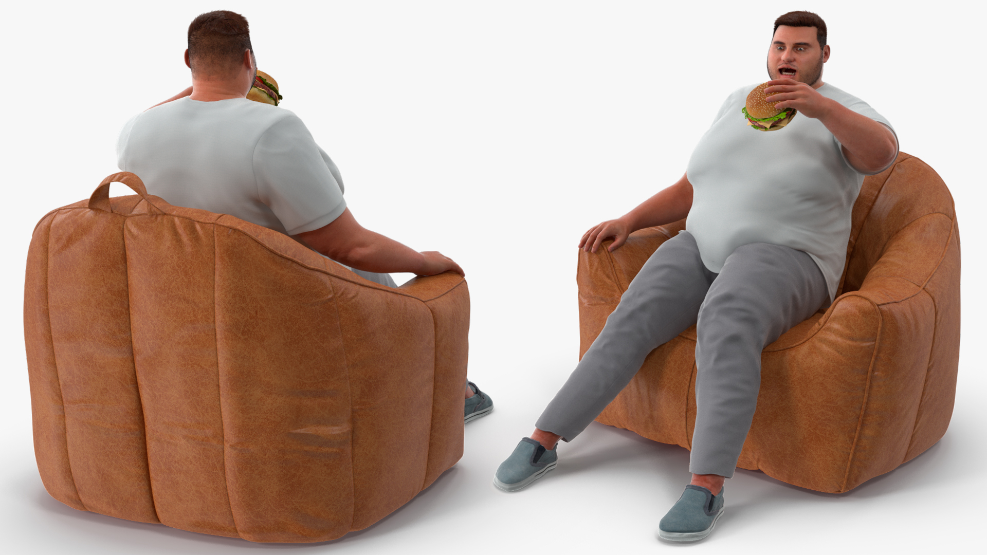 3D Fat Guy in a Chair Eating a Burger Fur model