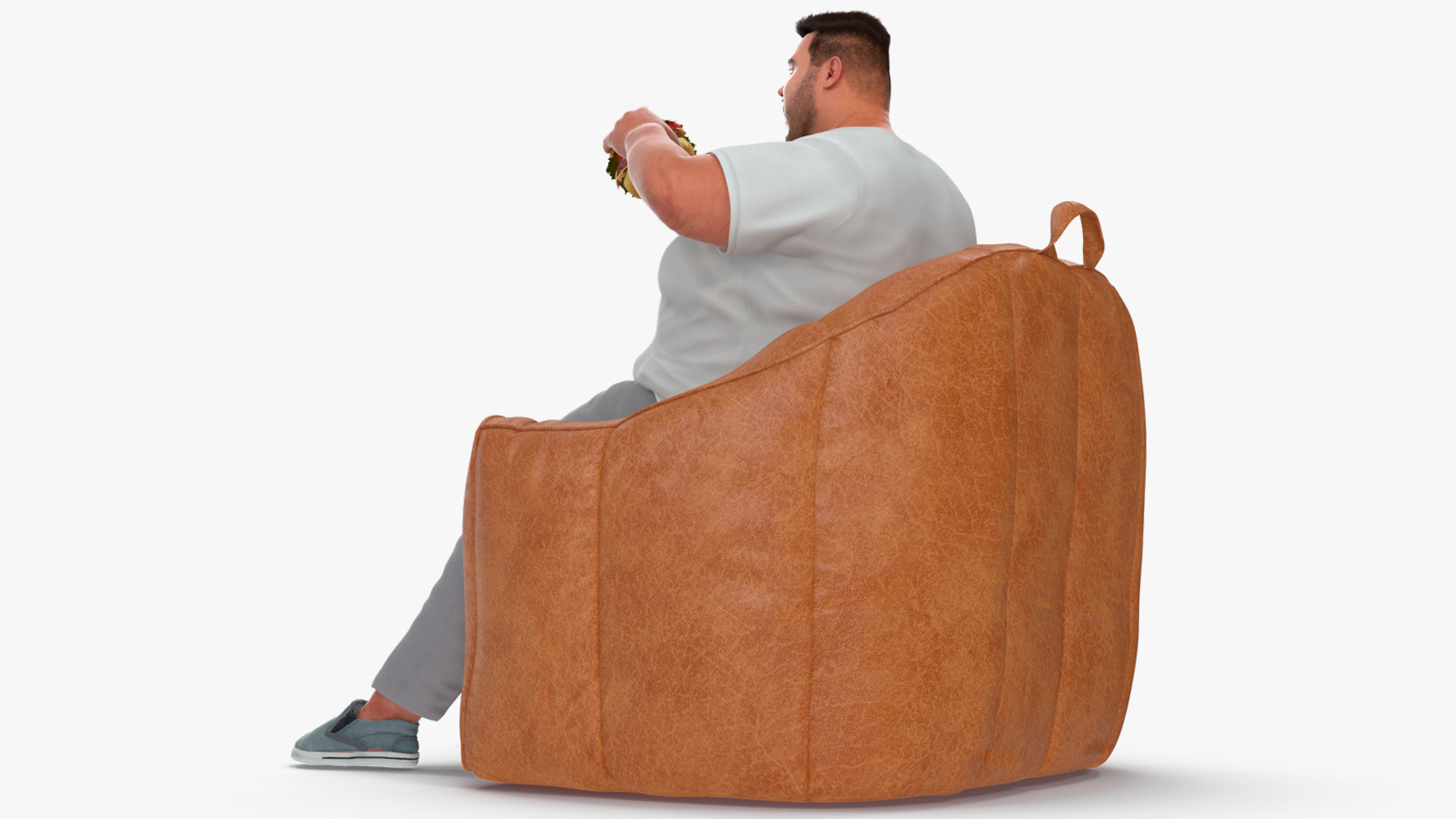 3D Fat Guy in a Chair Eating a Burger Fur model