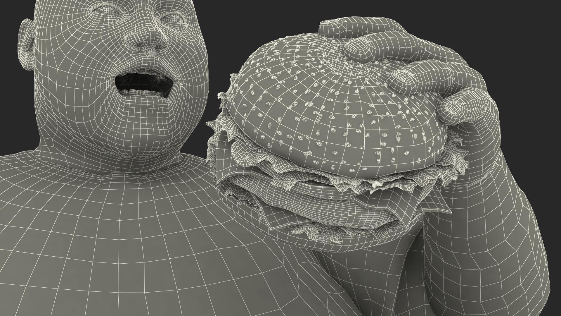 3D Fat Guy in a Chair Eating a Burger Fur model