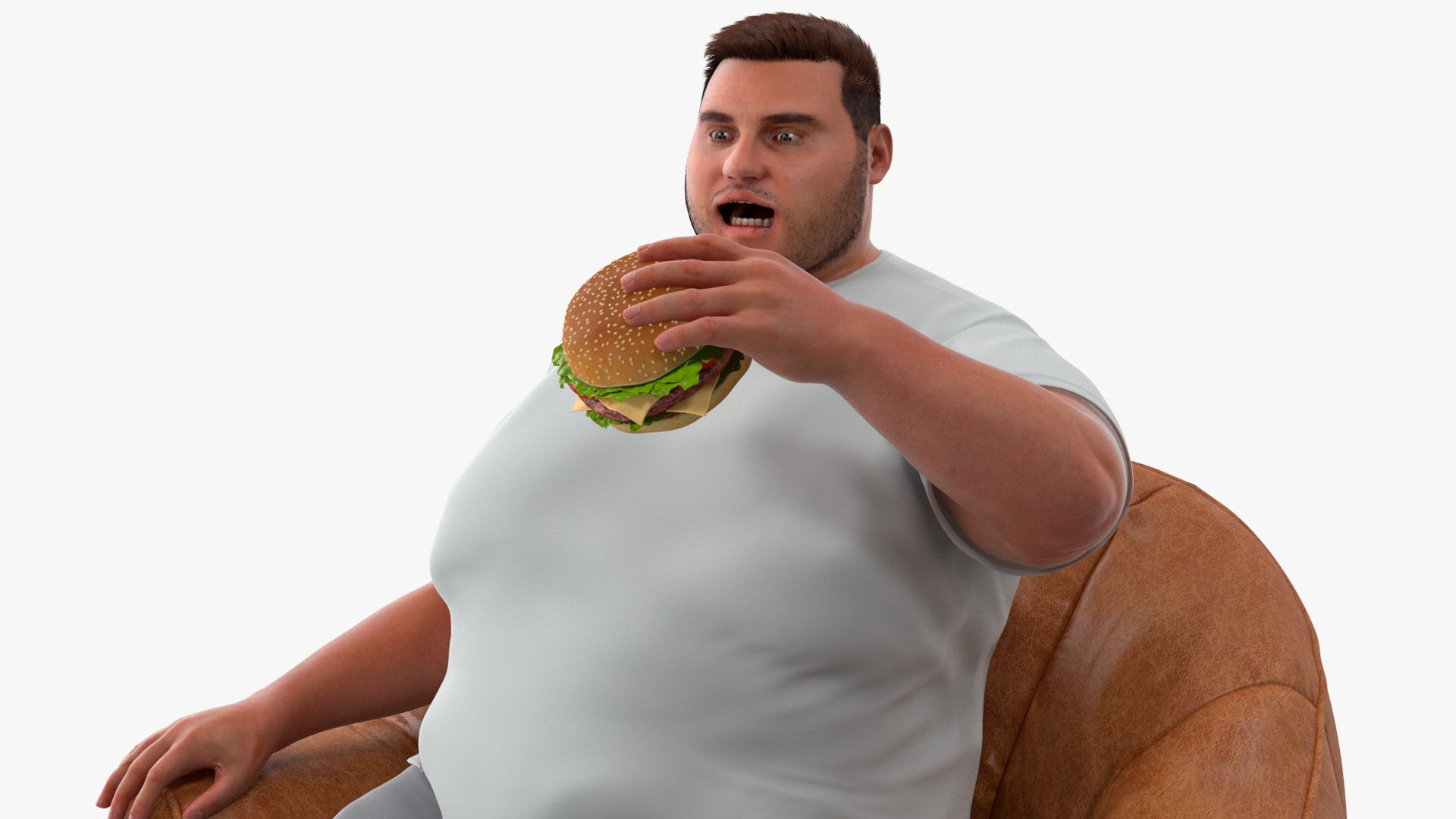 3D Fat Guy in a Chair Eating a Burger Fur model