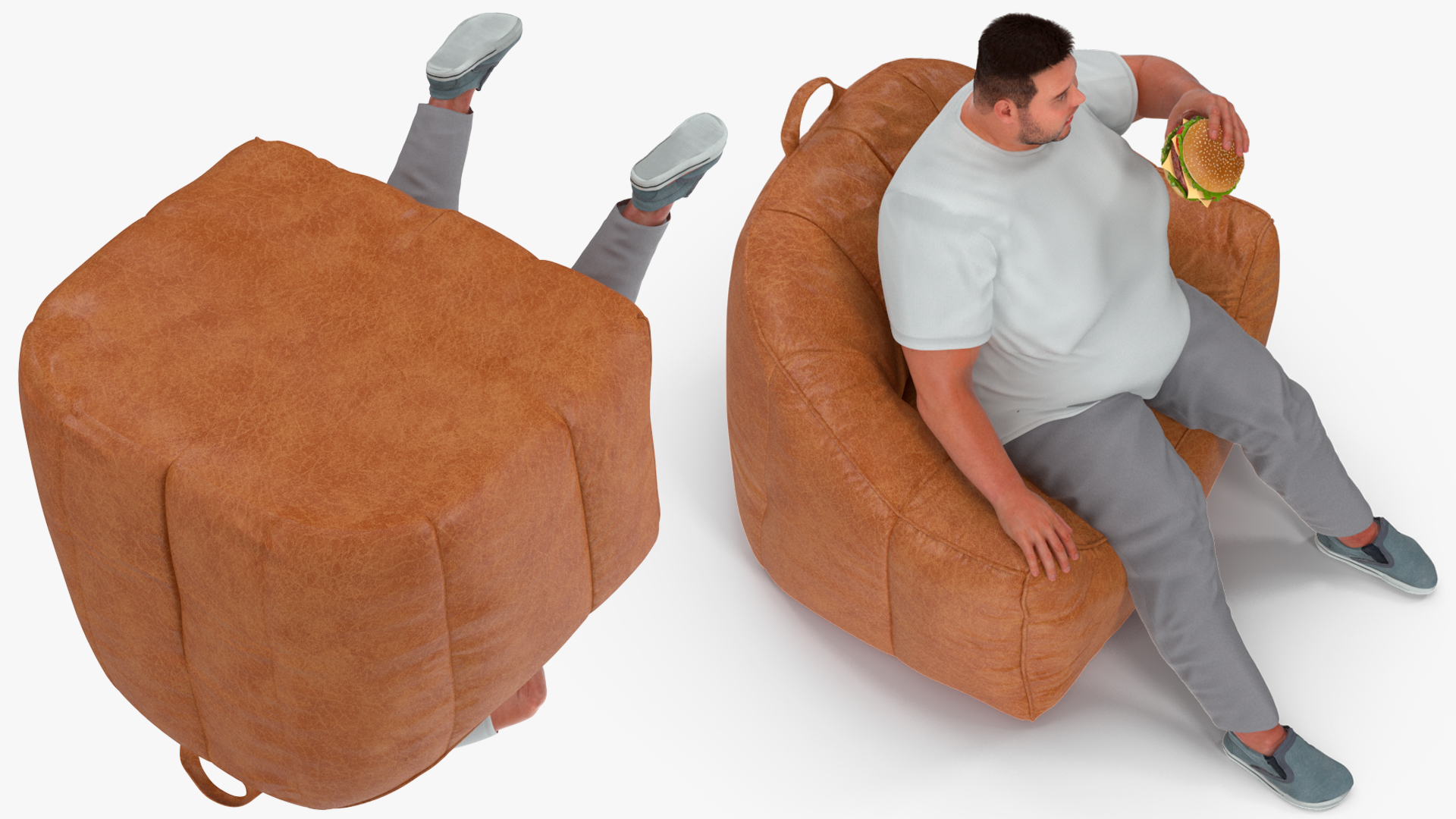 3D Fat Guy in a Chair Eating a Burger Fur model