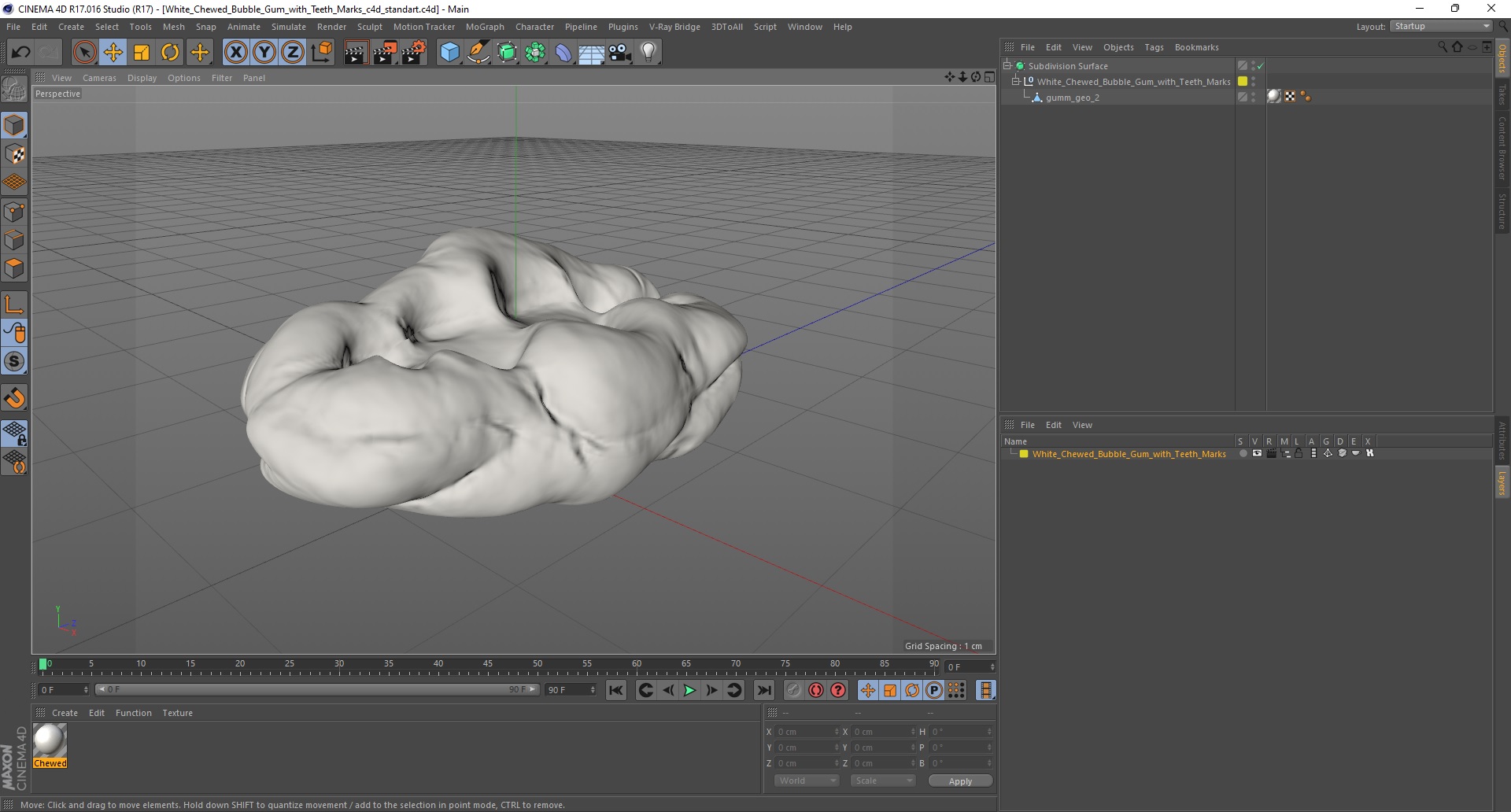 3D model White Chewed Bubble Gum with Teeth Marks