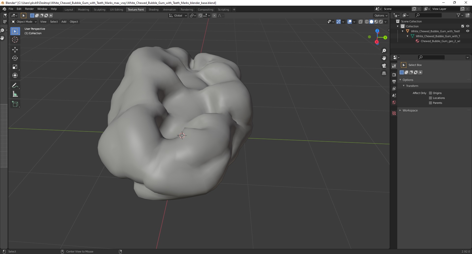 3D model White Chewed Bubble Gum with Teeth Marks
