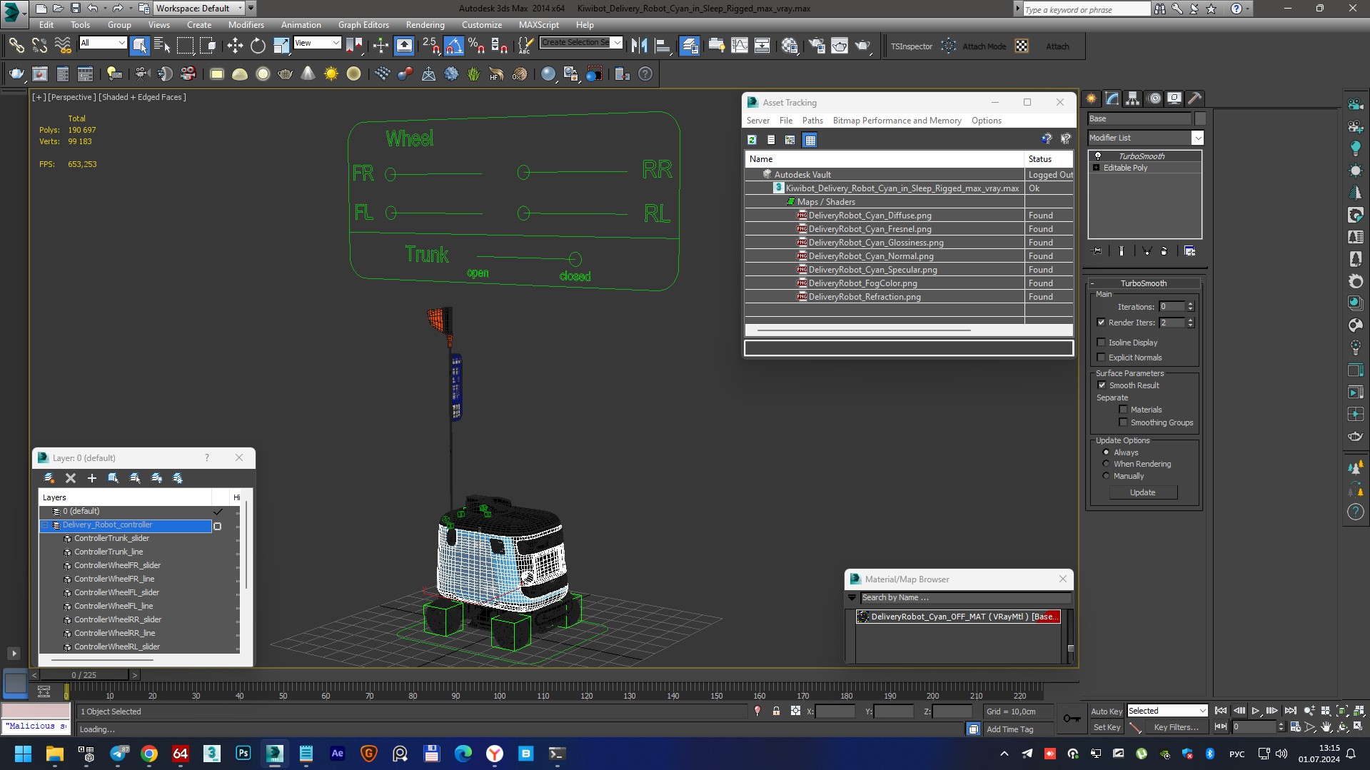 3D Kiwibot Delivery Robot Cyan in Sleep Rigged model