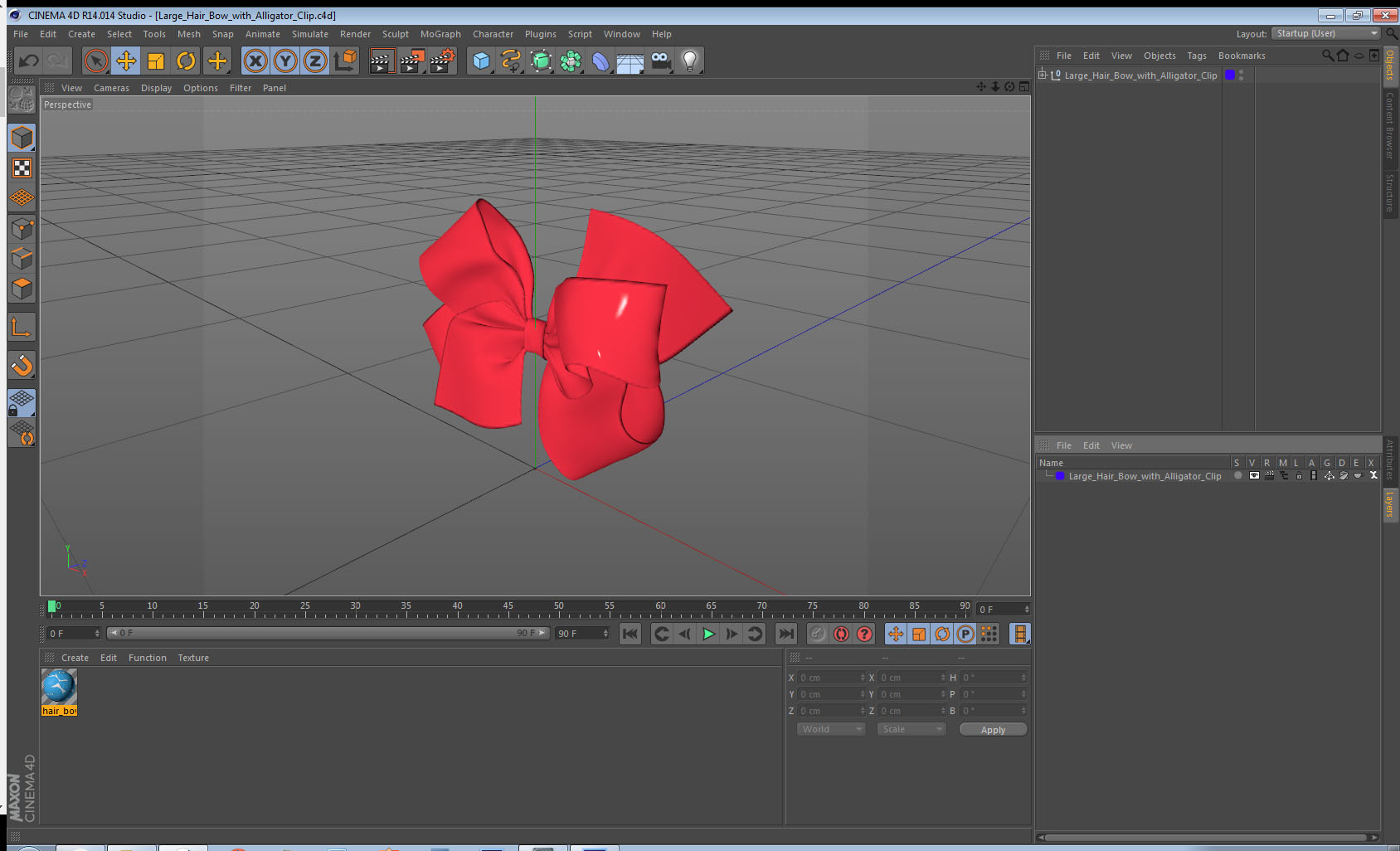 Large Hair Bow with Alligator Clip 3D model
