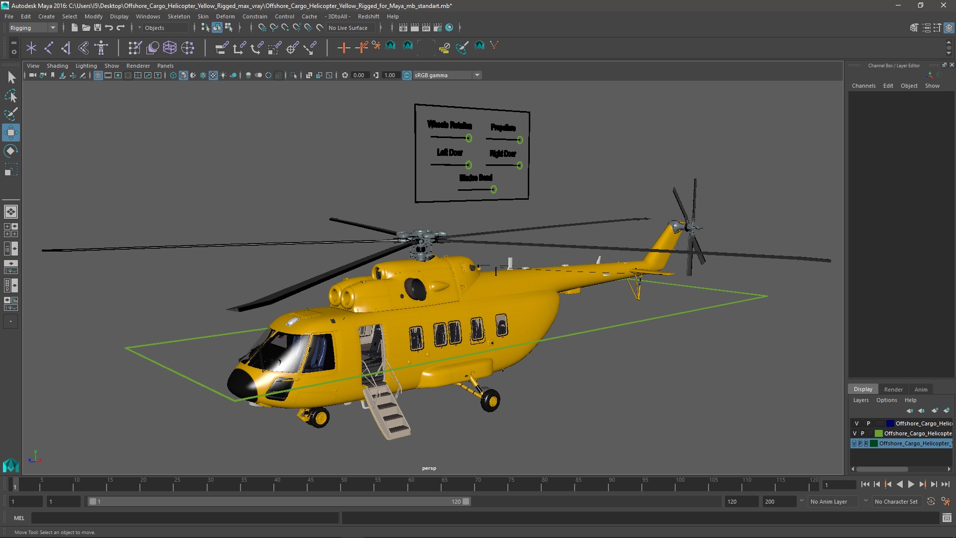 3D Offshore Cargo Helicopter Yellow Rigged for Maya model