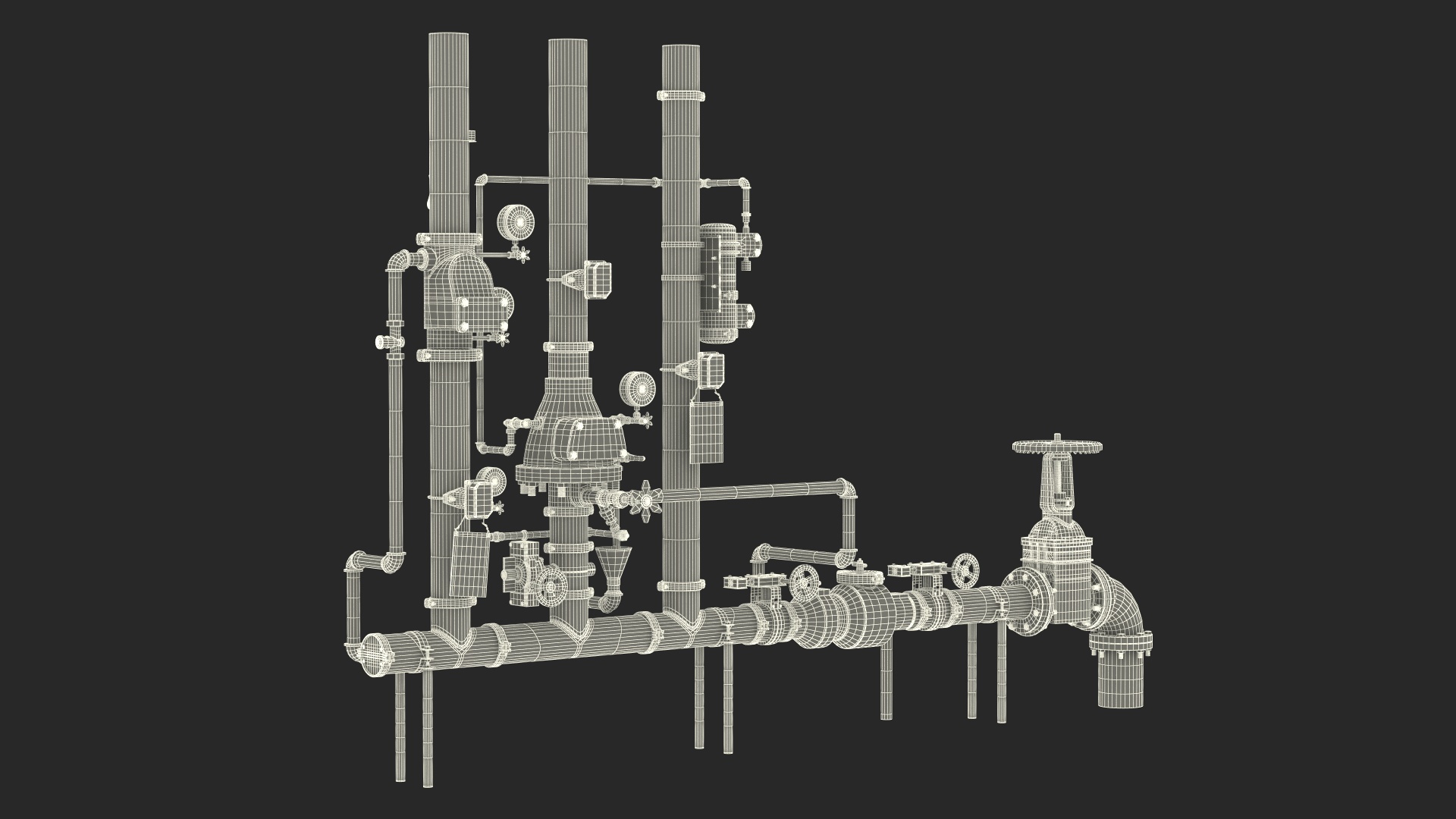3D model Industrial Pipe System with Valves and Gauges