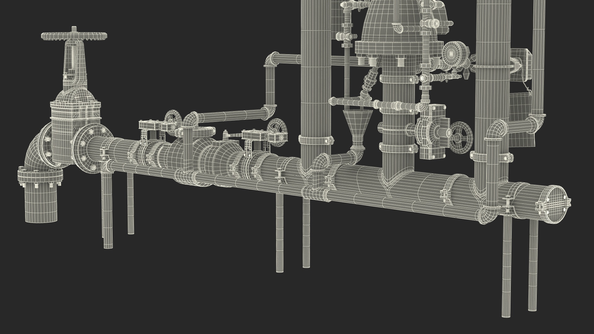 3D model Industrial Pipe System with Valves and Gauges