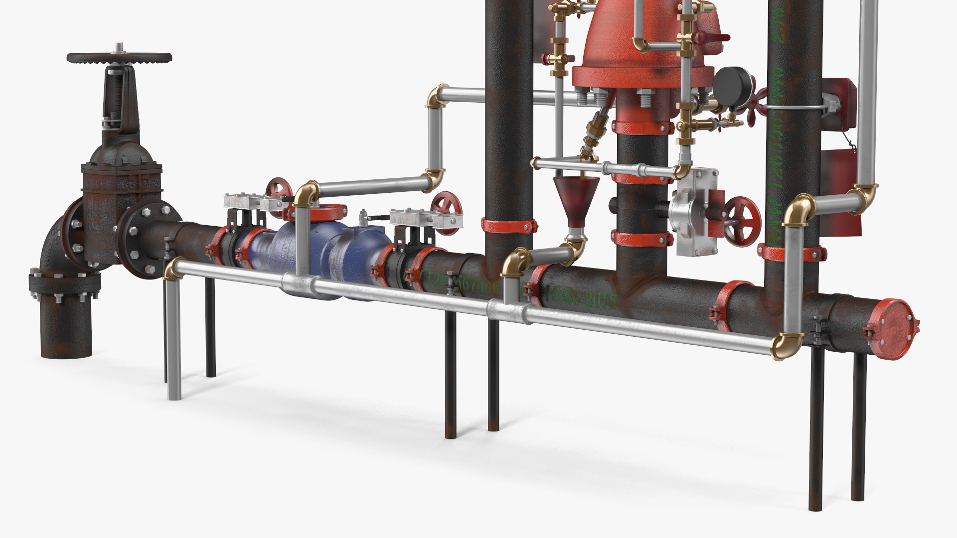 3D model Industrial Pipe System with Valves and Gauges