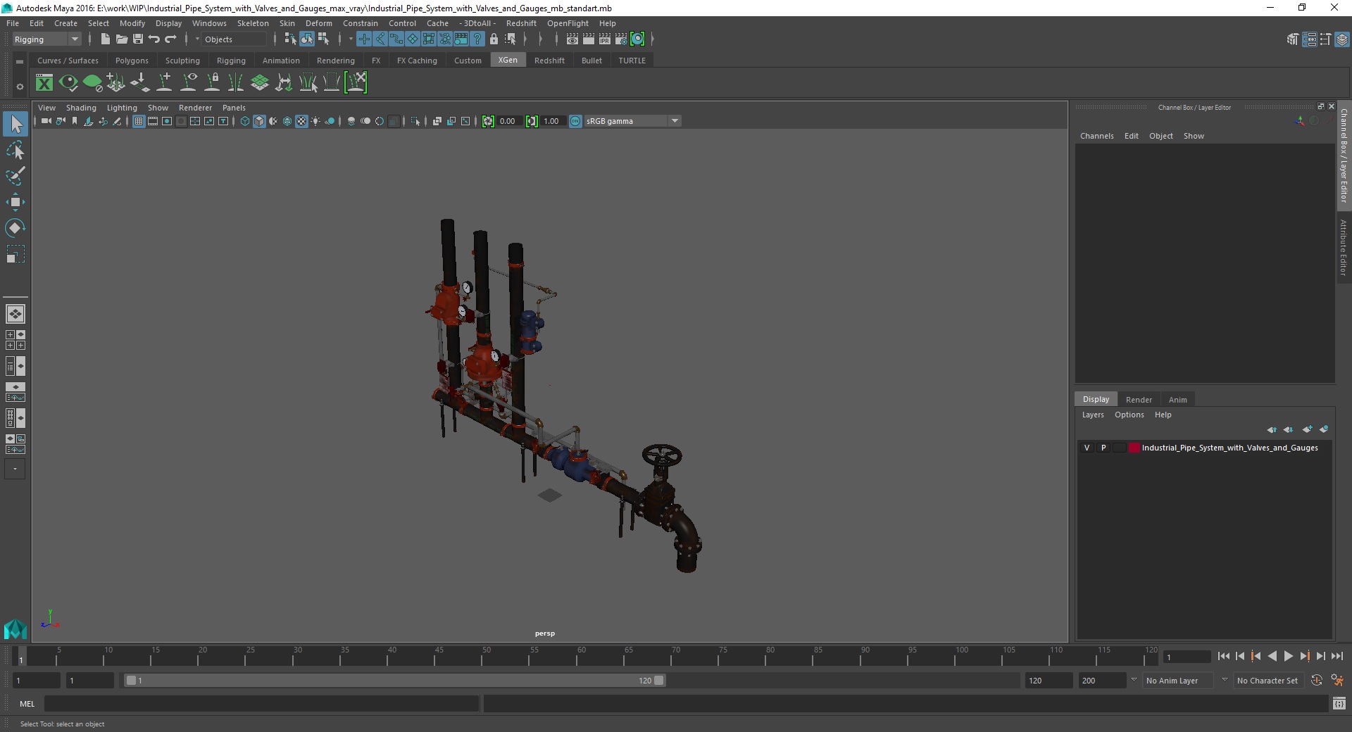 3D model Industrial Pipe System with Valves and Gauges