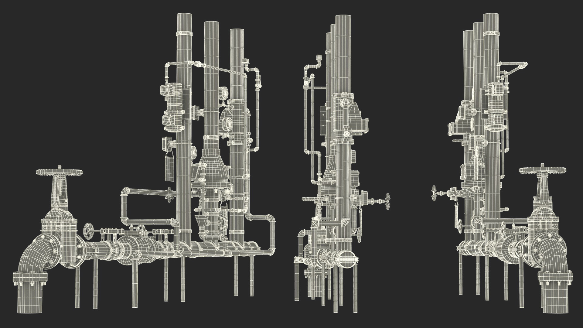 3D model Industrial Pipe System with Valves and Gauges
