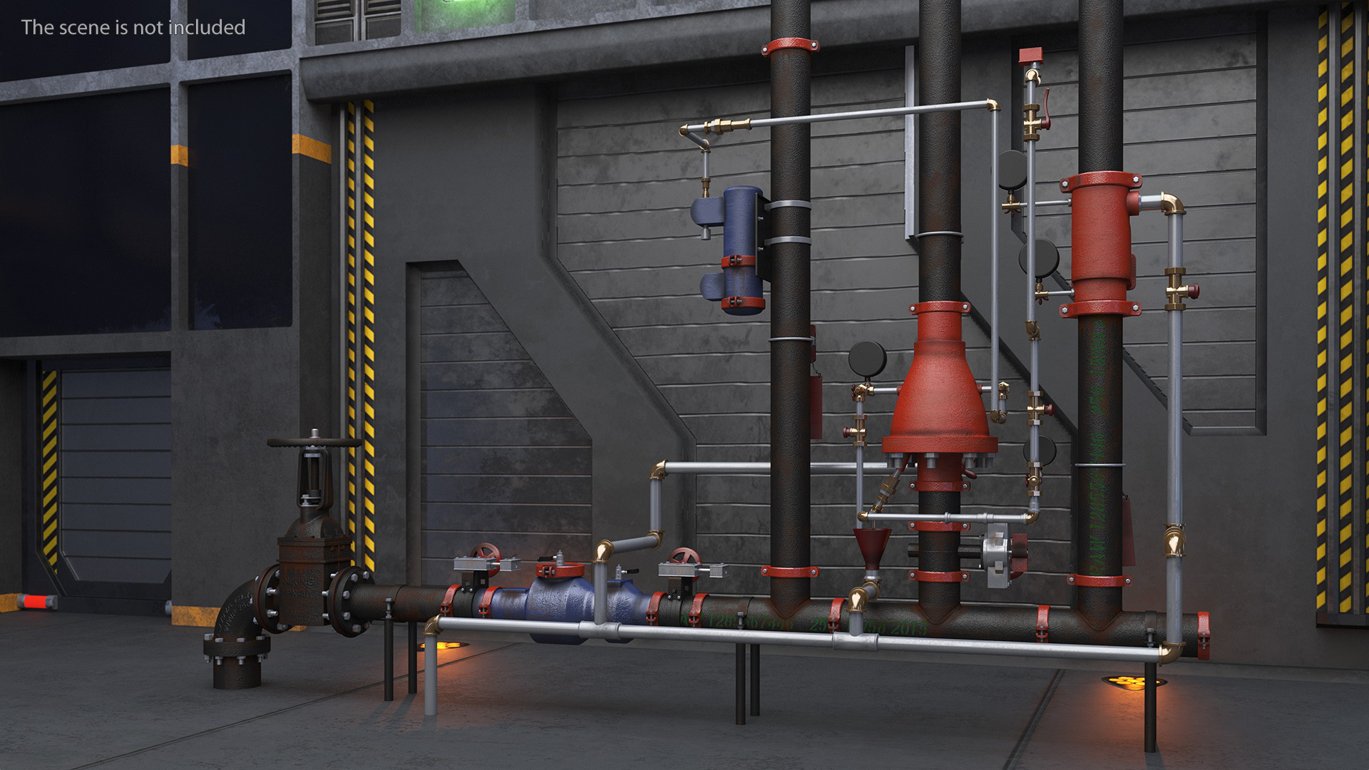 3D model Industrial Pipe System with Valves and Gauges