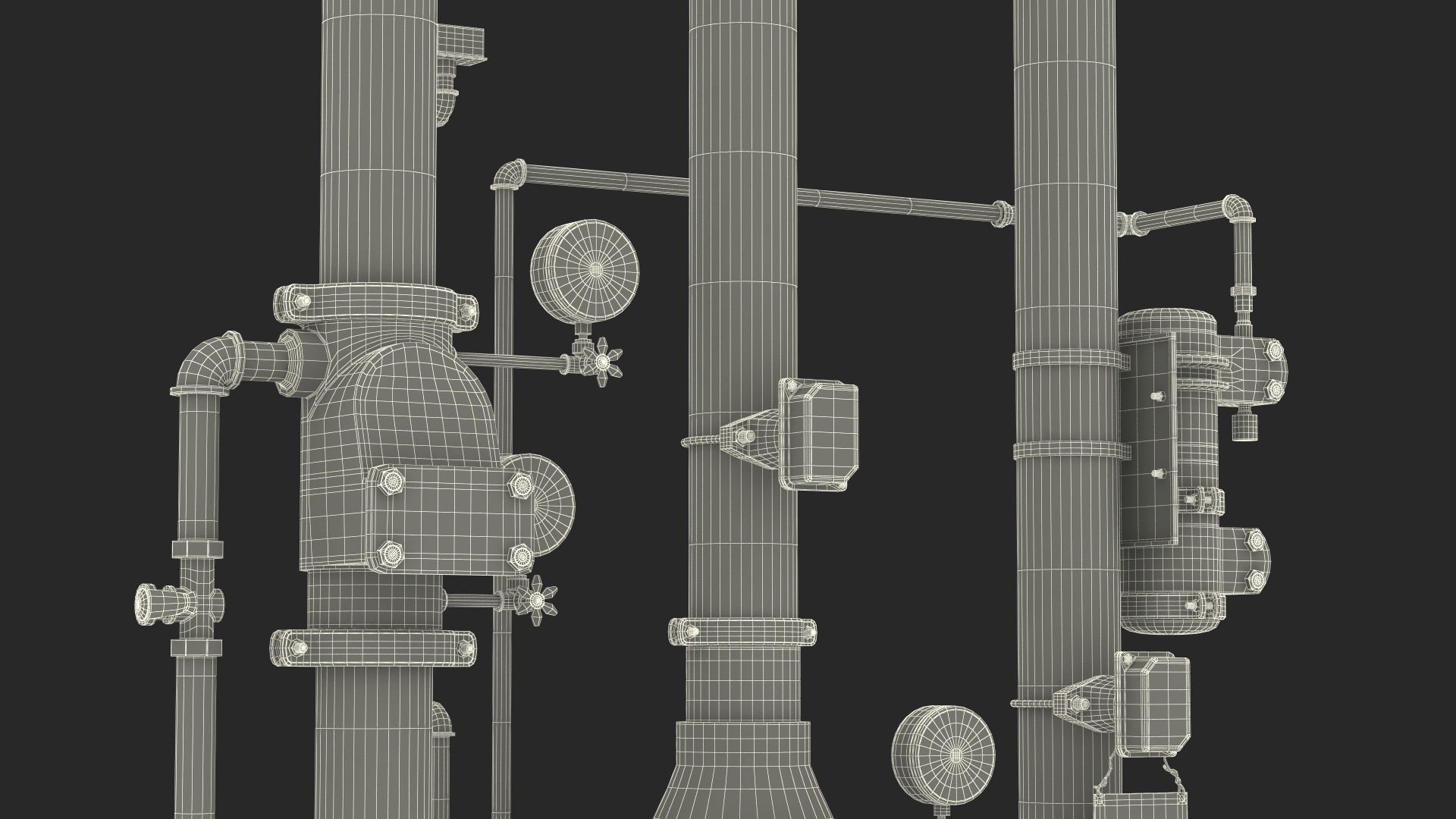 3D model Industrial Pipe System with Valves and Gauges
