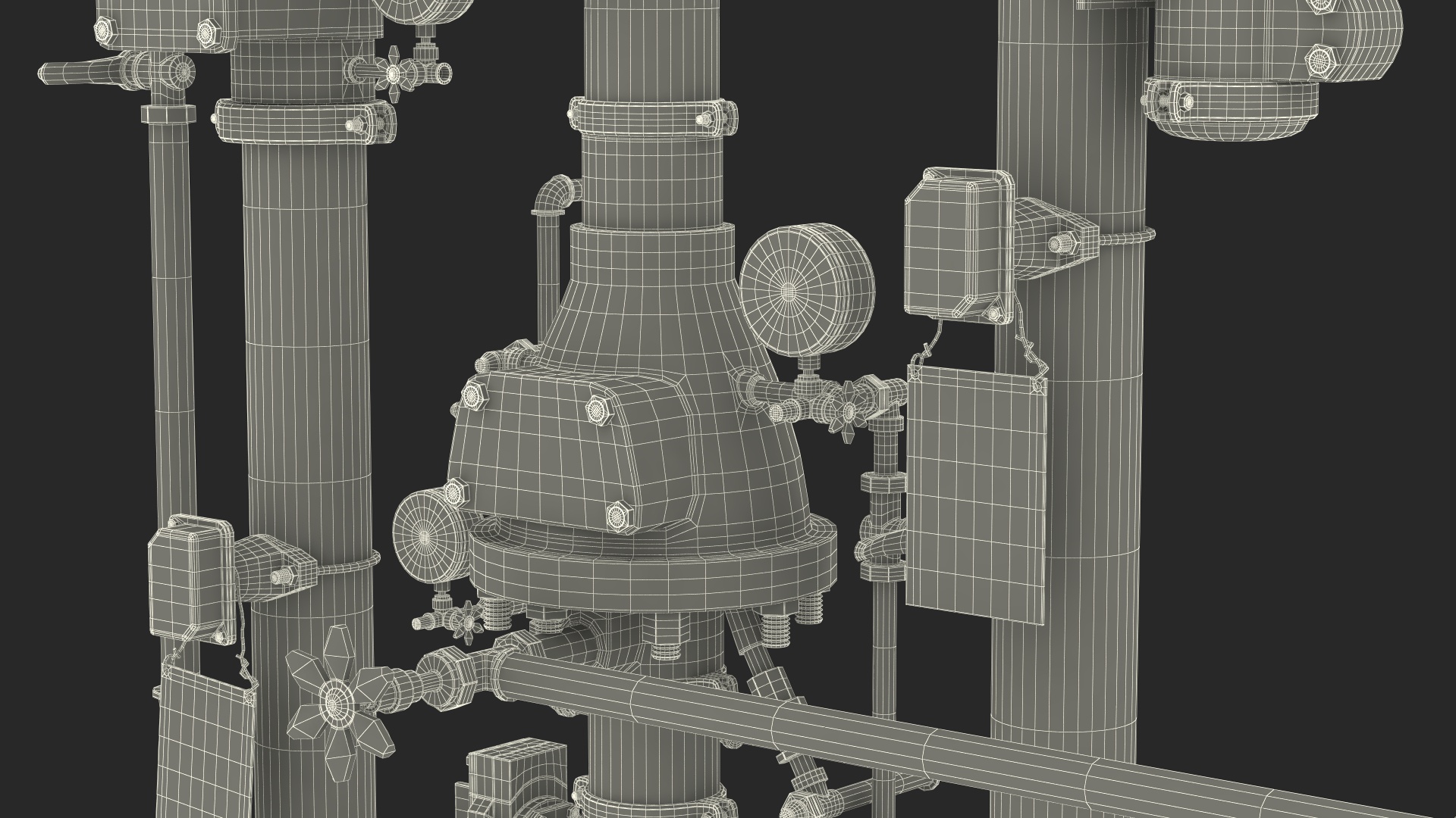 3D model Industrial Pipe System with Valves and Gauges