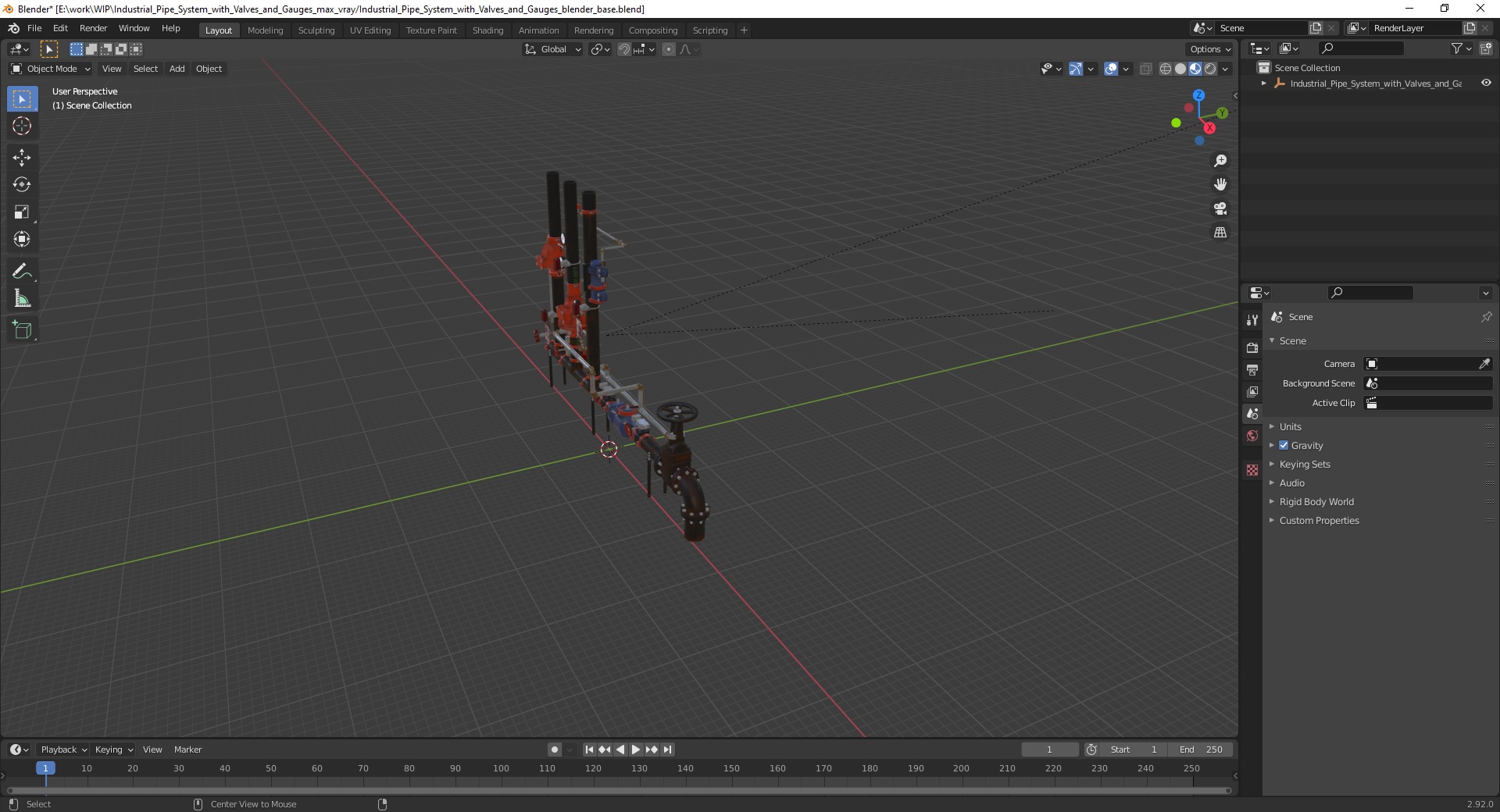 3D model Industrial Pipe System with Valves and Gauges