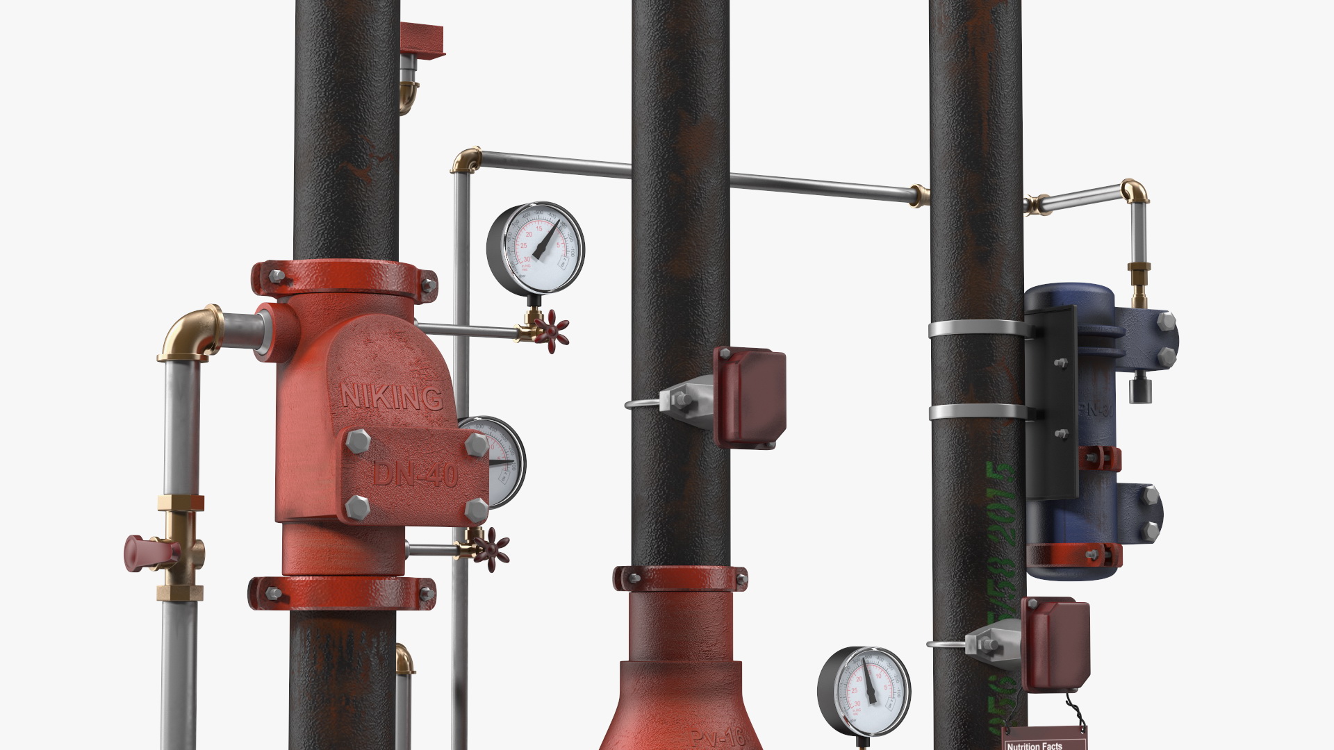 3D model Industrial Pipe System with Valves and Gauges