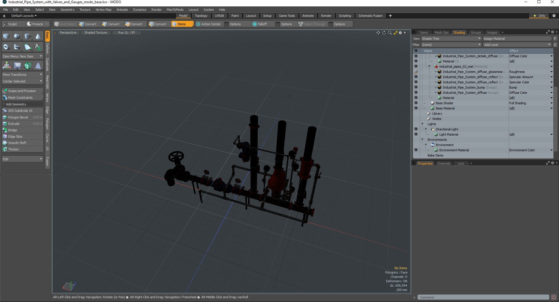 3D model Industrial Pipe System with Valves and Gauges