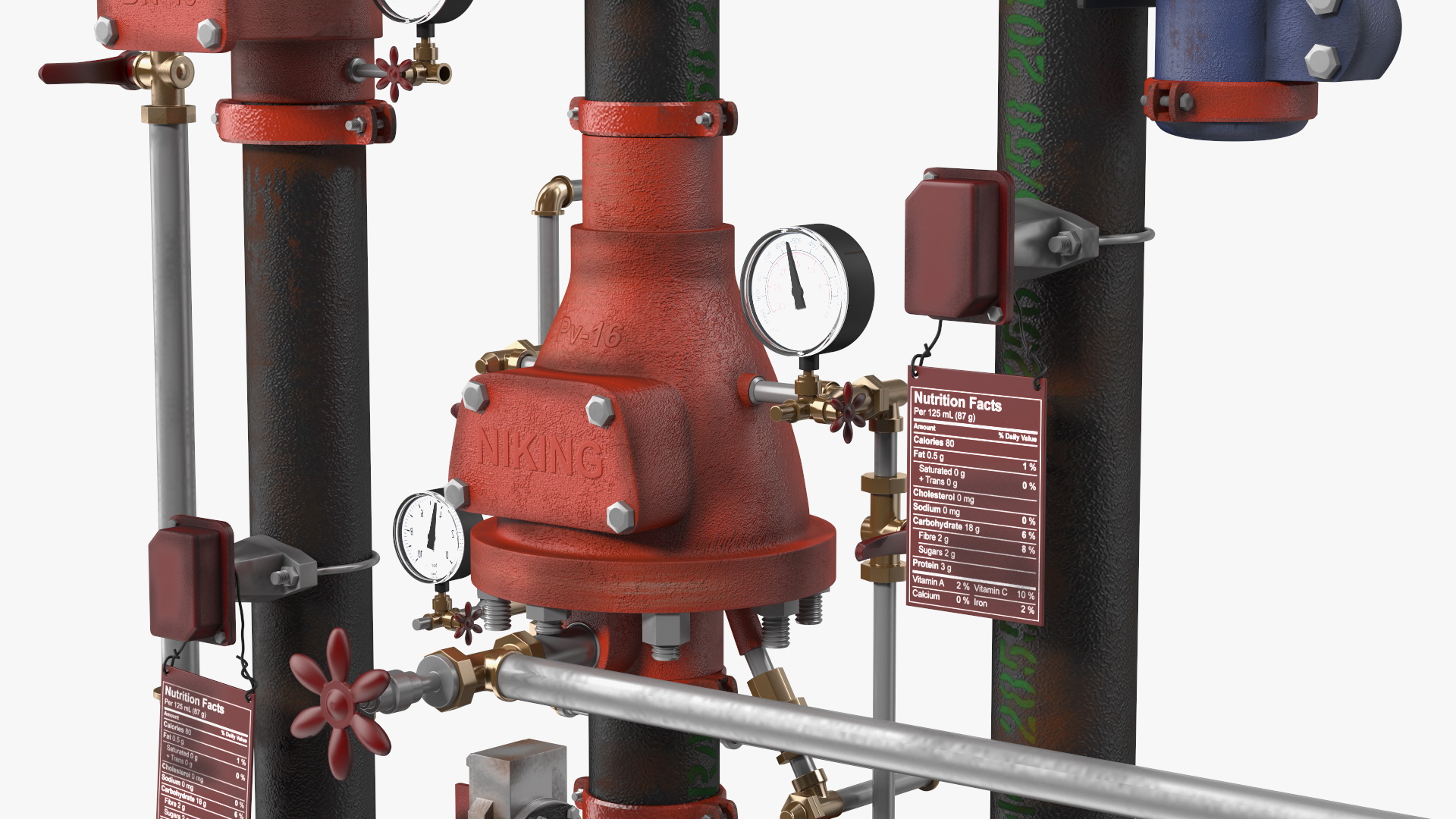 3D model Industrial Pipe System with Valves and Gauges