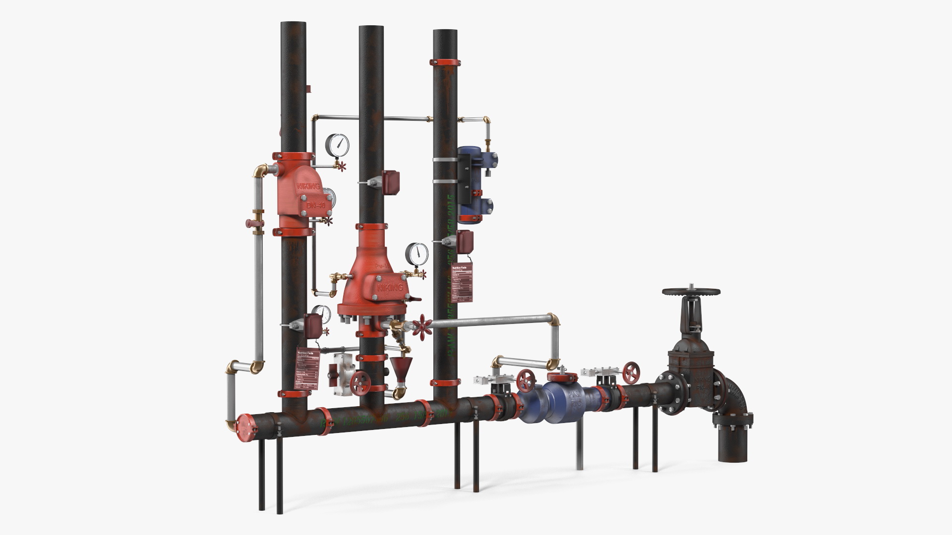 3D model Industrial Pipe System with Valves and Gauges