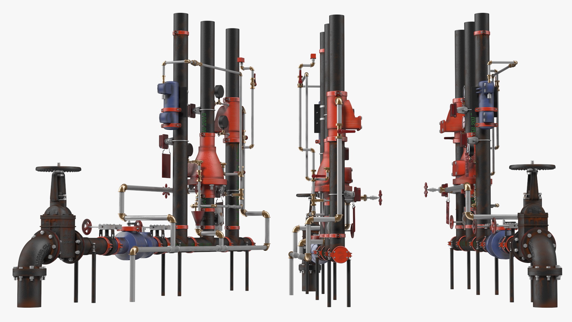 3D model Industrial Pipe System with Valves and Gauges