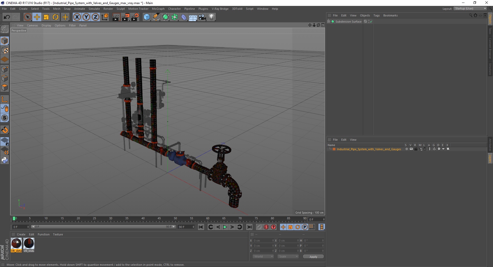 3D model Industrial Pipe System with Valves and Gauges