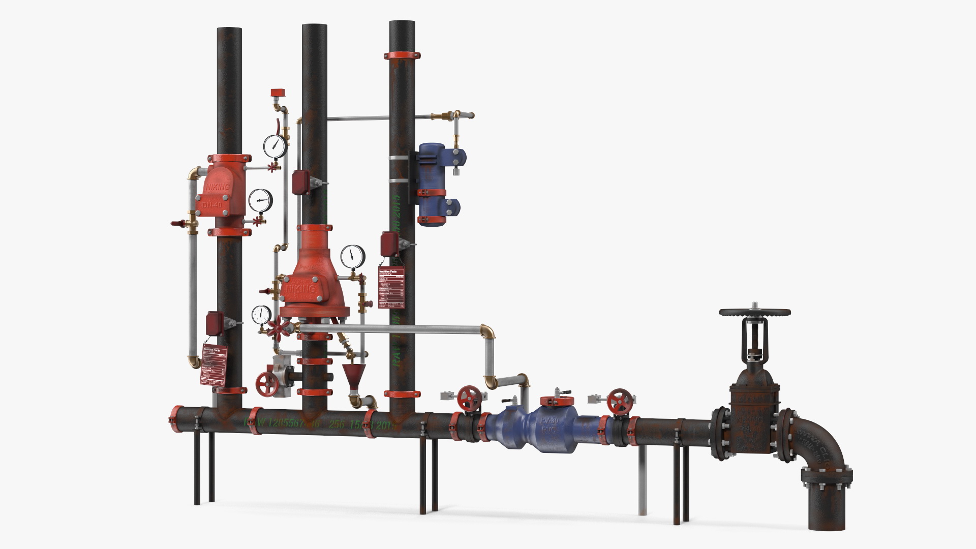 3D model Industrial Pipe System with Valves and Gauges
