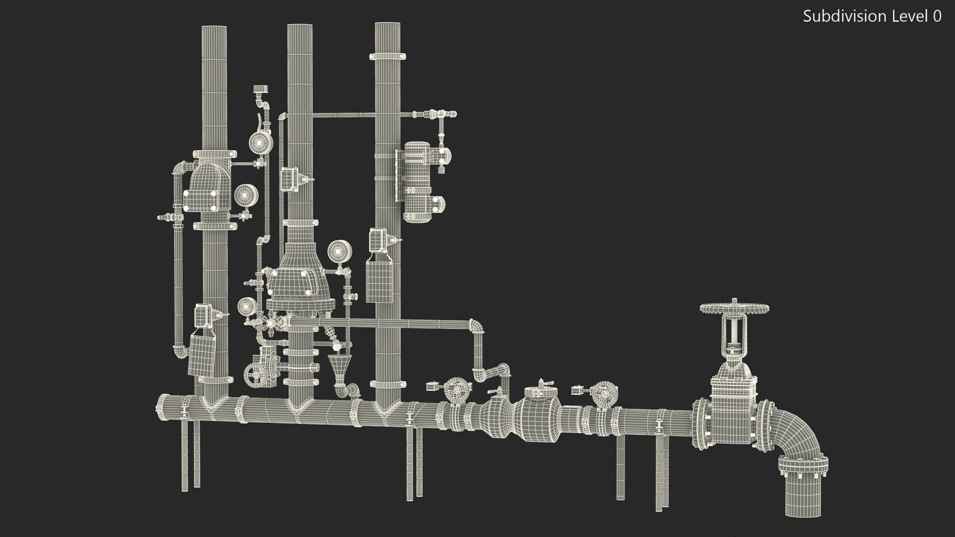 3D model Industrial Pipe System with Valves and Gauges