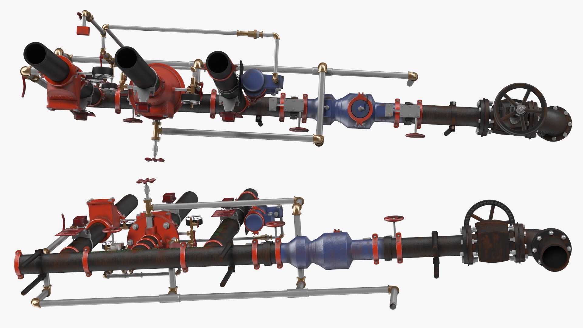 3D model Industrial Pipe System with Valves and Gauges