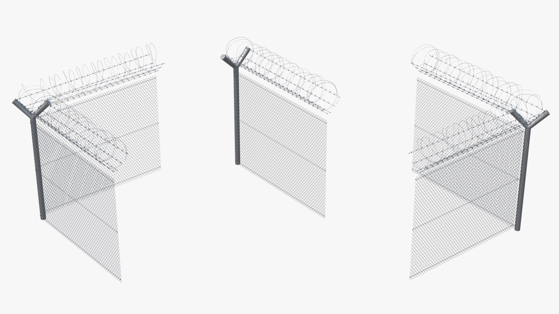Barbed Razor Wire Mesh Fence Sections 3D