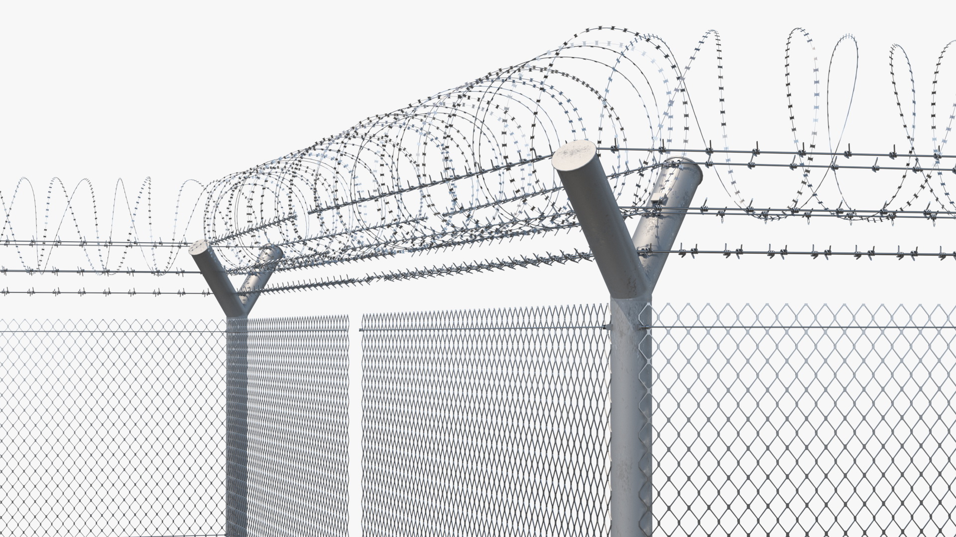 Barbed Razor Wire Mesh Fence Sections 3D