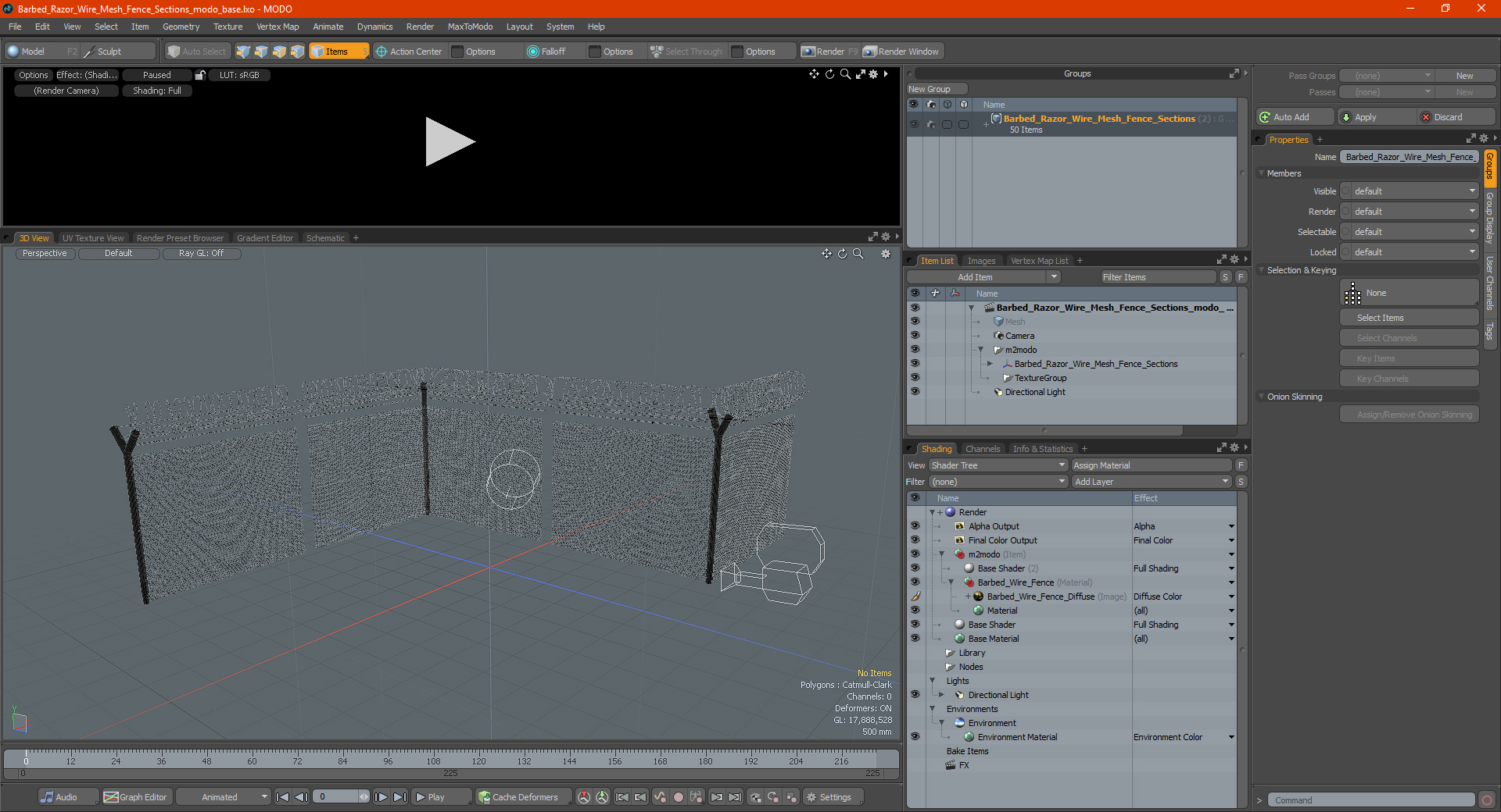 Barbed Razor Wire Mesh Fence Sections 3D