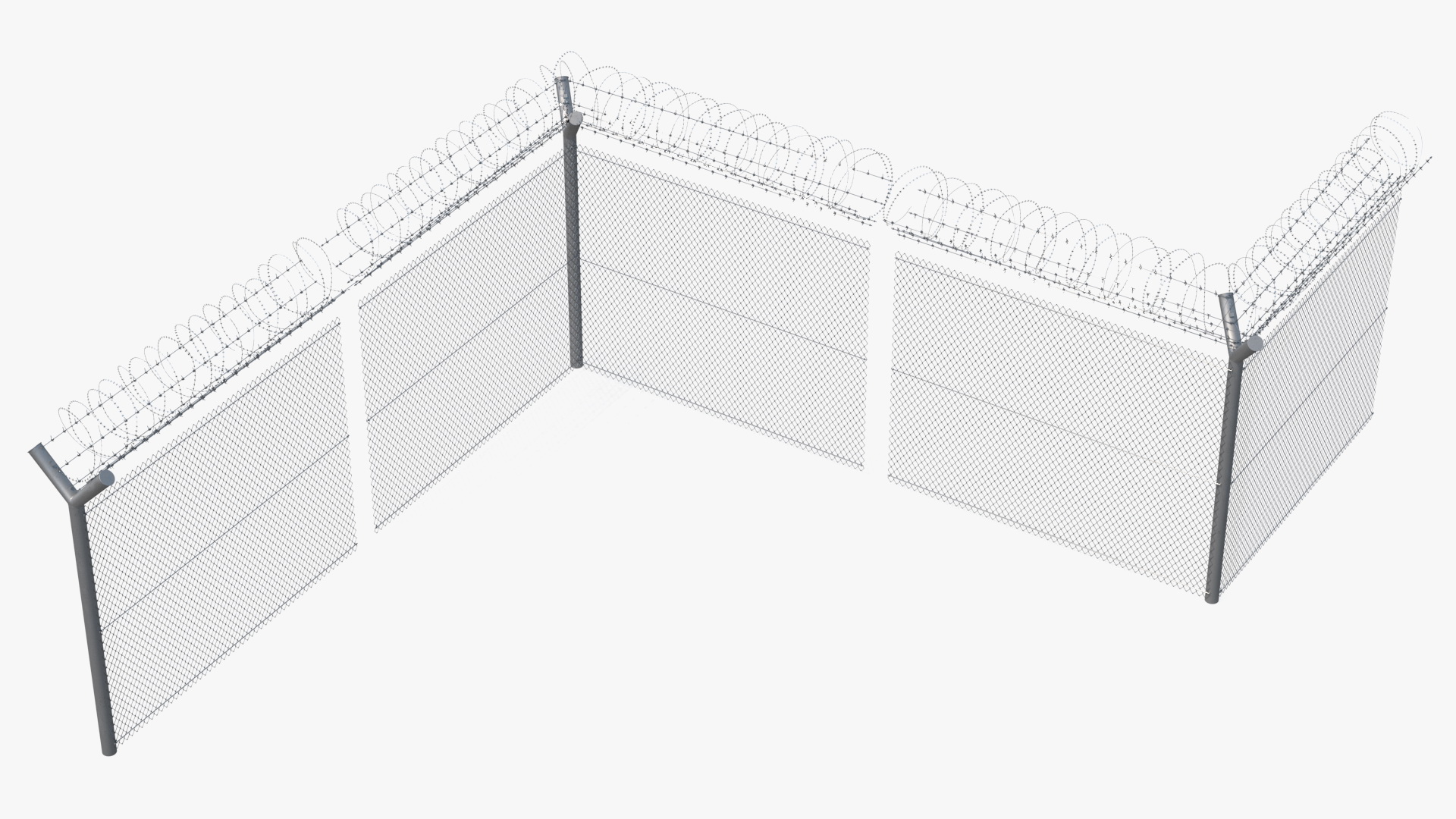 Barbed Razor Wire Mesh Fence Sections 3D