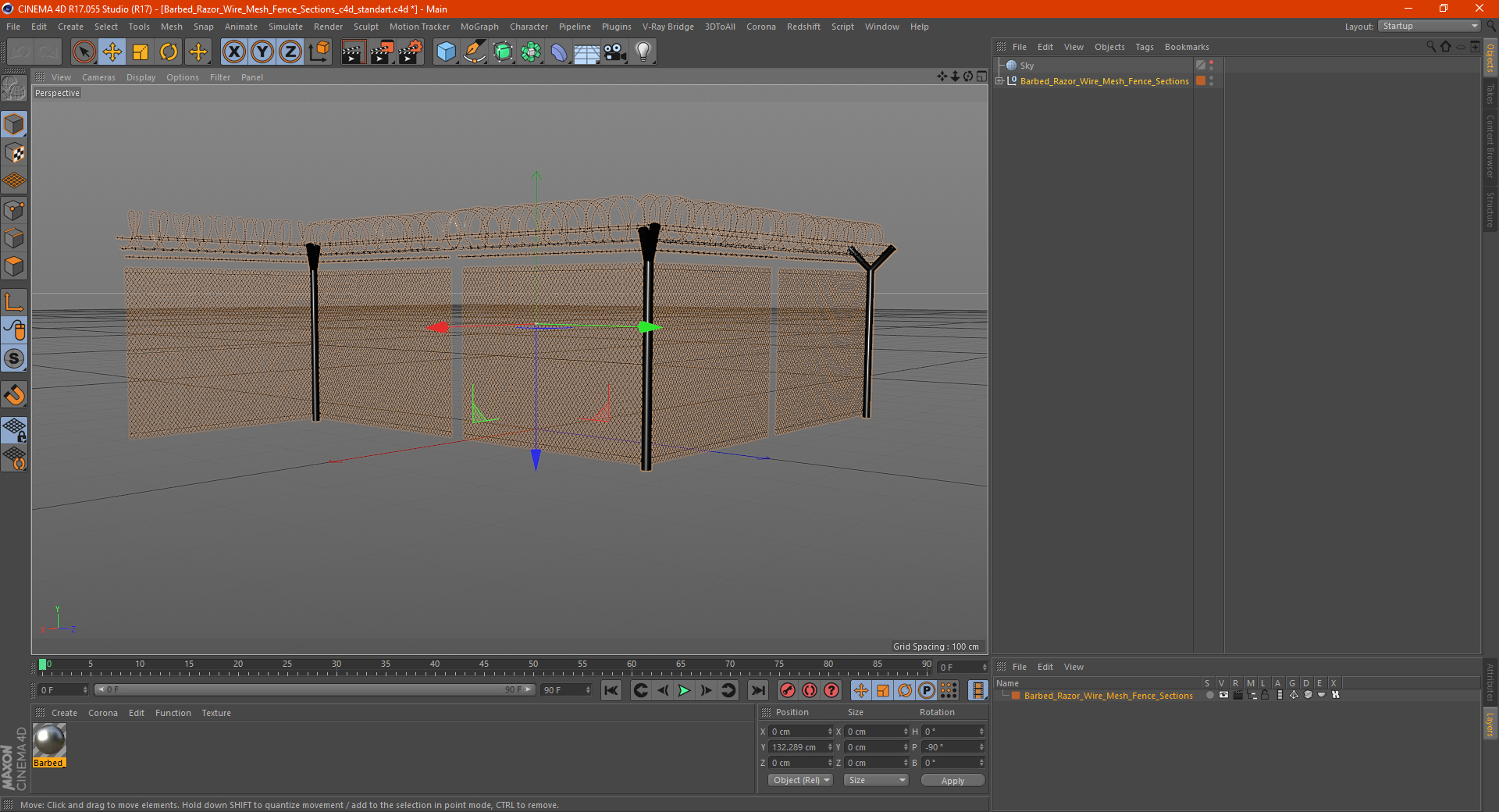 Barbed Razor Wire Mesh Fence Sections 3D