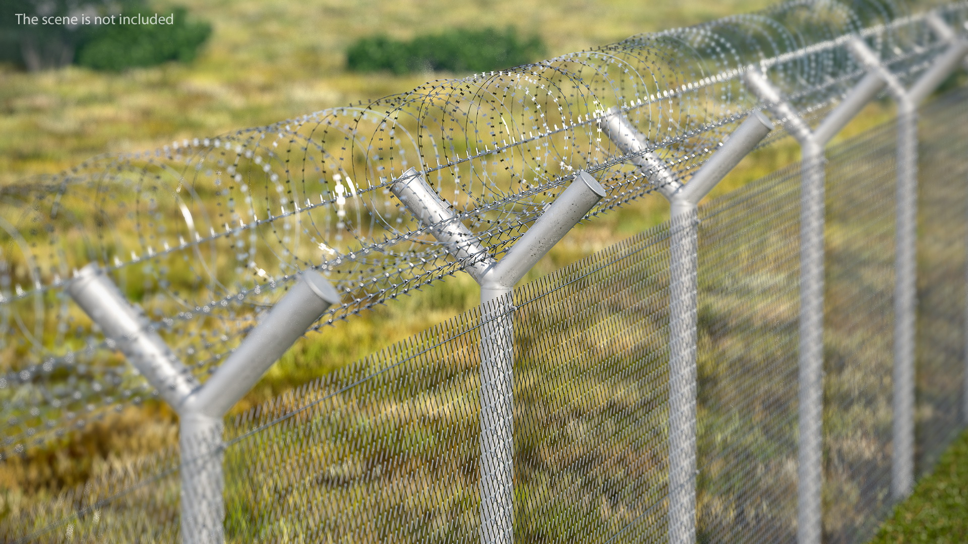 Barbed Razor Wire Mesh Fence Sections 3D