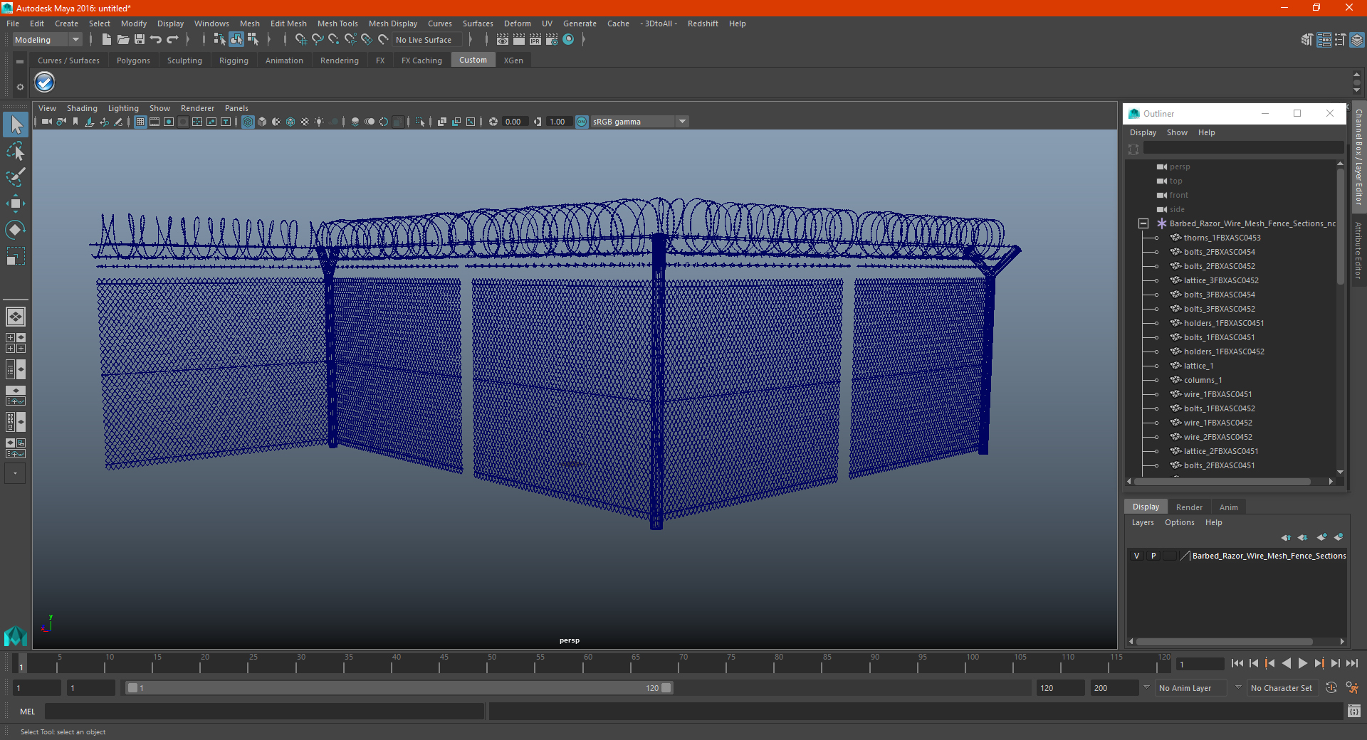 Barbed Razor Wire Mesh Fence Sections 3D