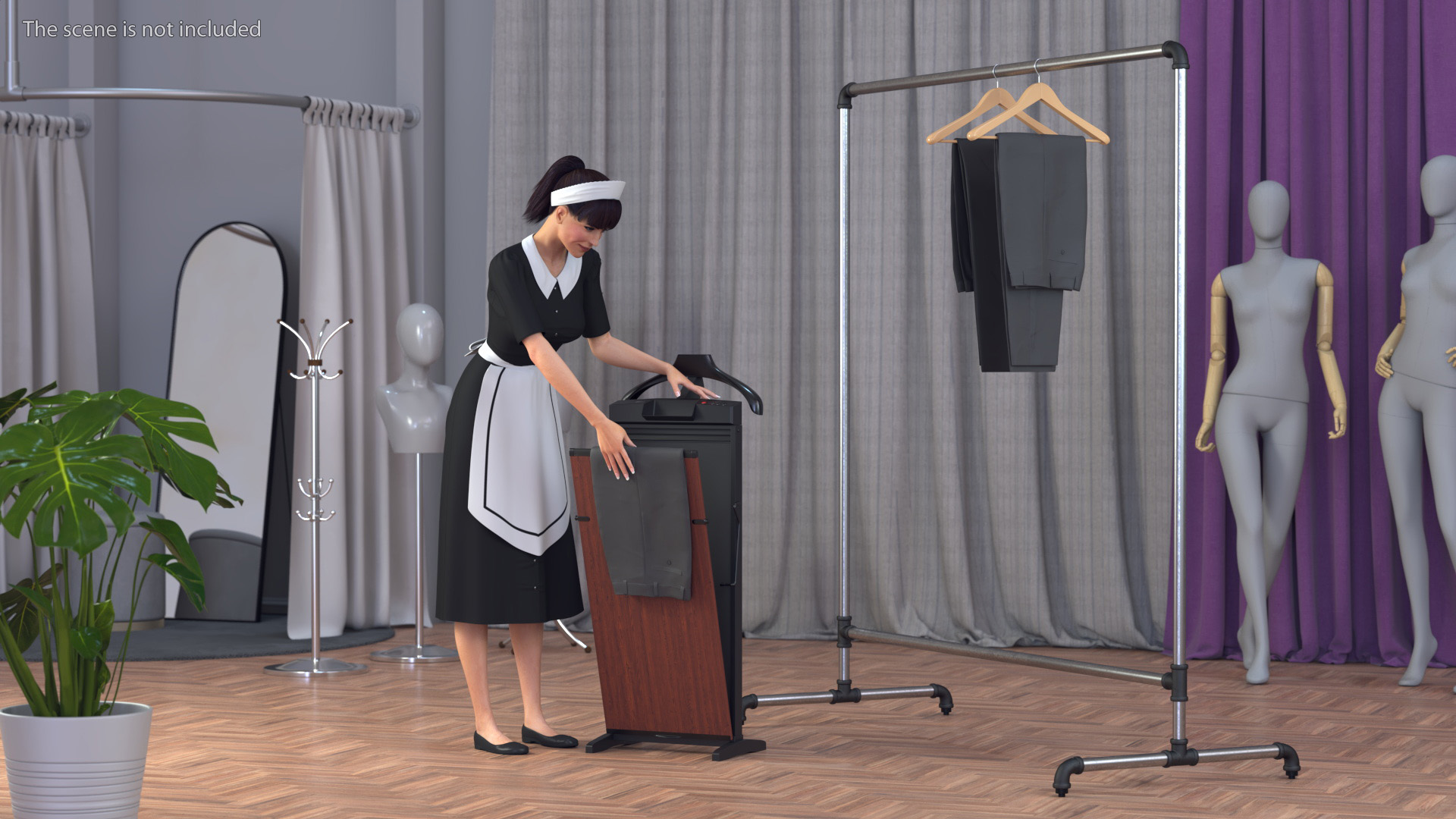 Housekeeper with Trouser Press and Clothes Rack 3D