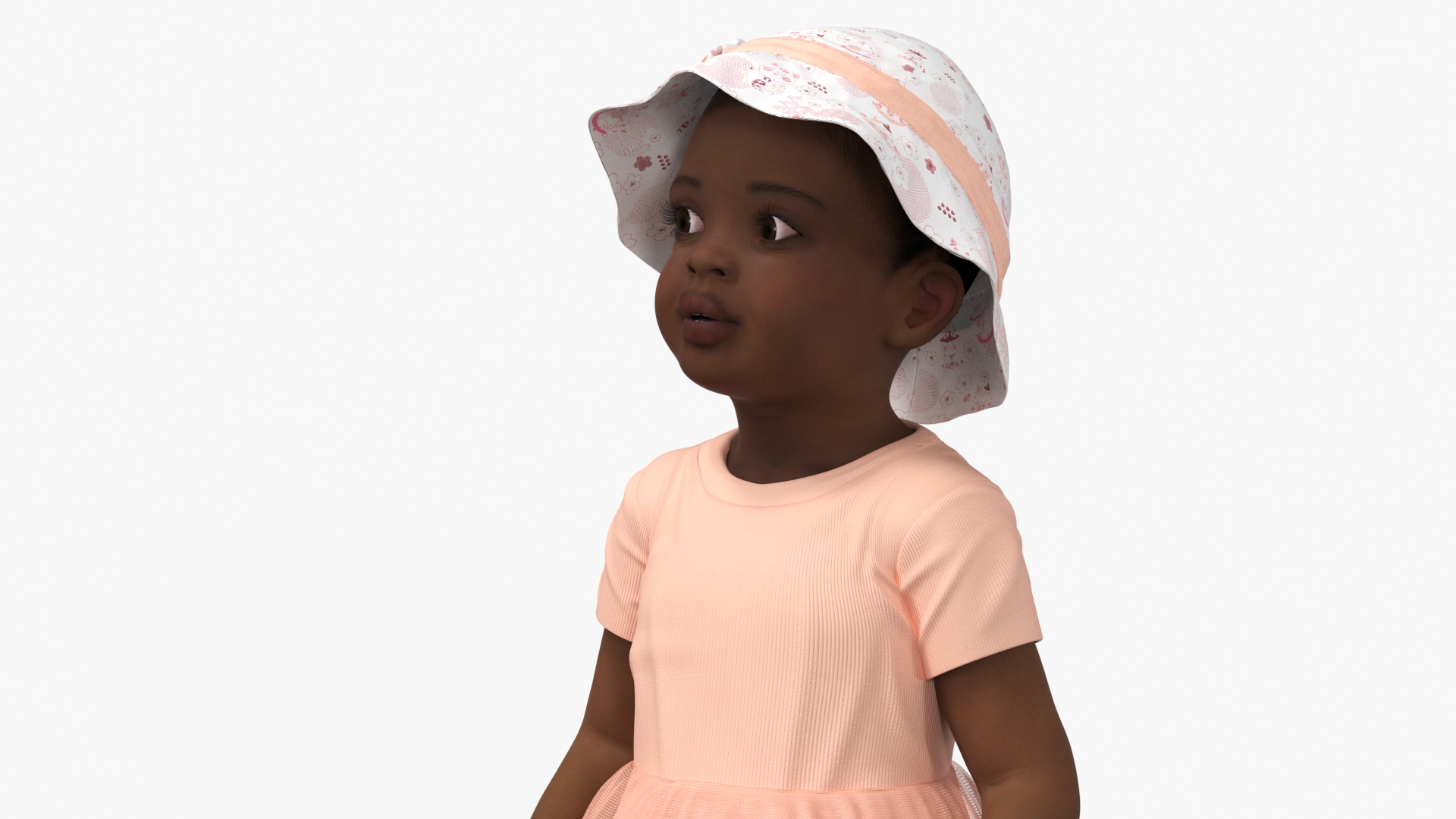 3D Toddler Black Girl Light Skin in Summer Standing model