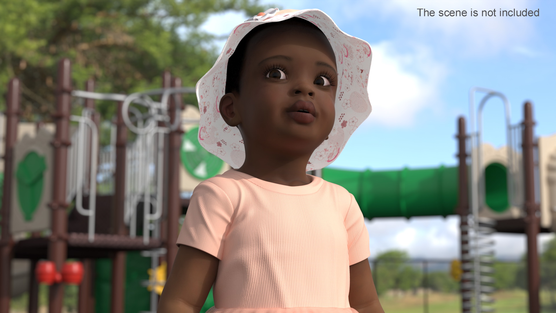 3D Toddler Black Girl Light Skin in Summer Standing model