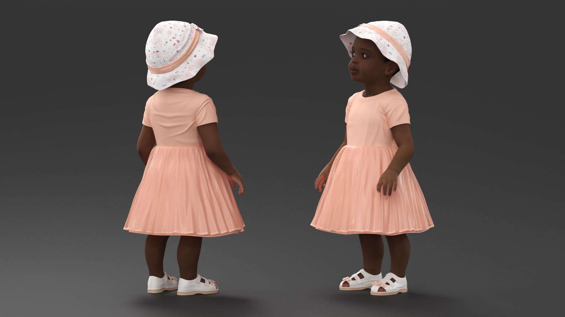 3D Toddler Black Girl Light Skin in Summer Standing model