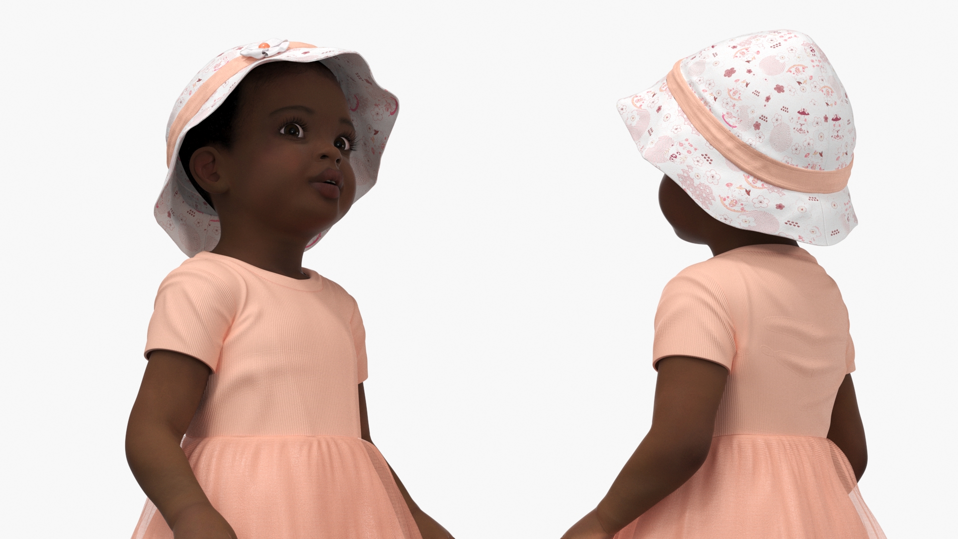 3D Toddler Black Girl Light Skin in Summer Standing model